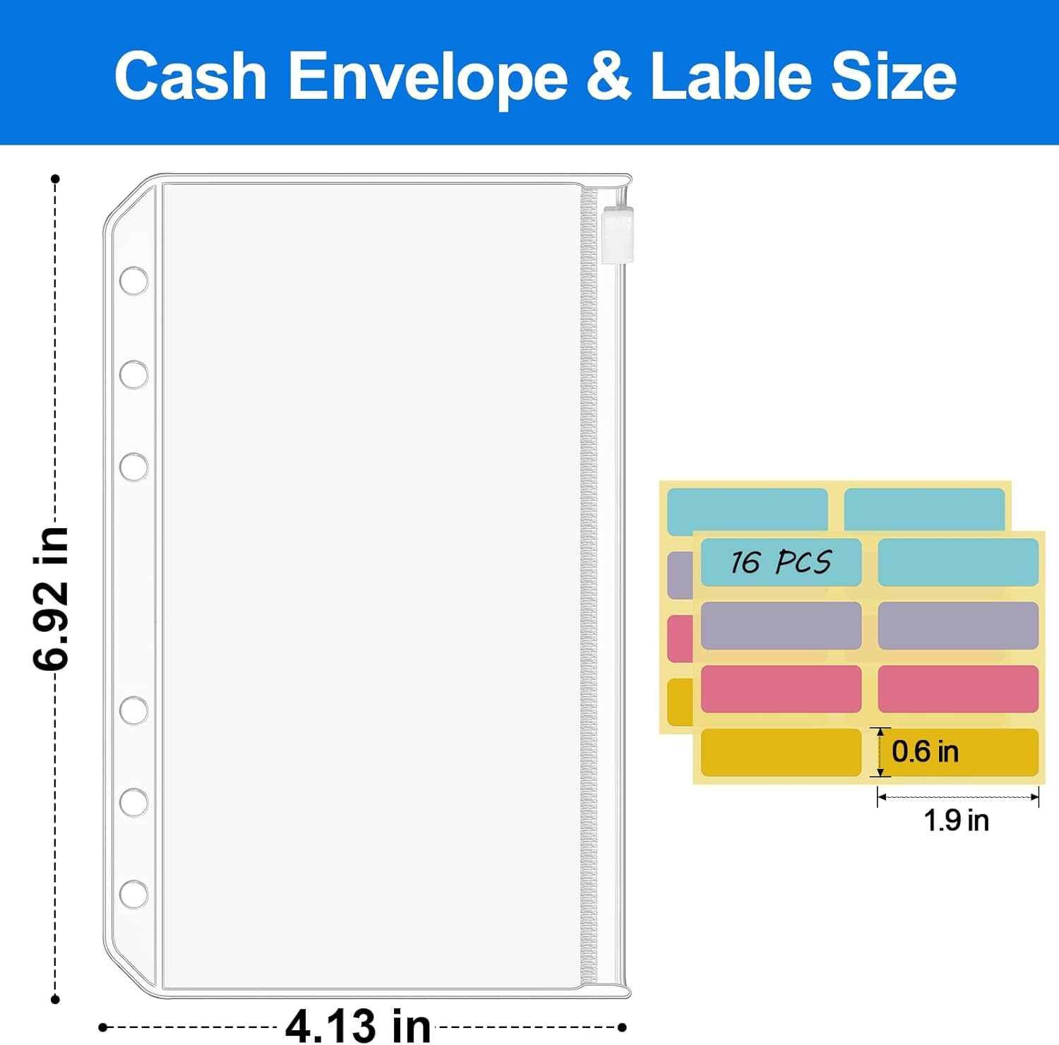 image:imageKTRIO 16pcs A6 Binder Pockets Zipper Cash Envelopes for Budgeting 6 Holes With Lables Durable PVC A6 Planner Inserts Mini Pouch Folders Loose Leaf Filing Bags for Money Coupon Sticky NotesA6 SizeZipperd Closure