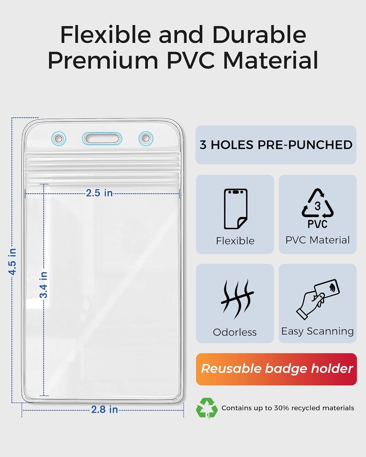 image:imageKTRIO 20 Pack ID Badge Holder Vertical Clear Badge Holder with Waterproof Resealable Zip for ID Cards Proximity Cards RFID Credit Cards