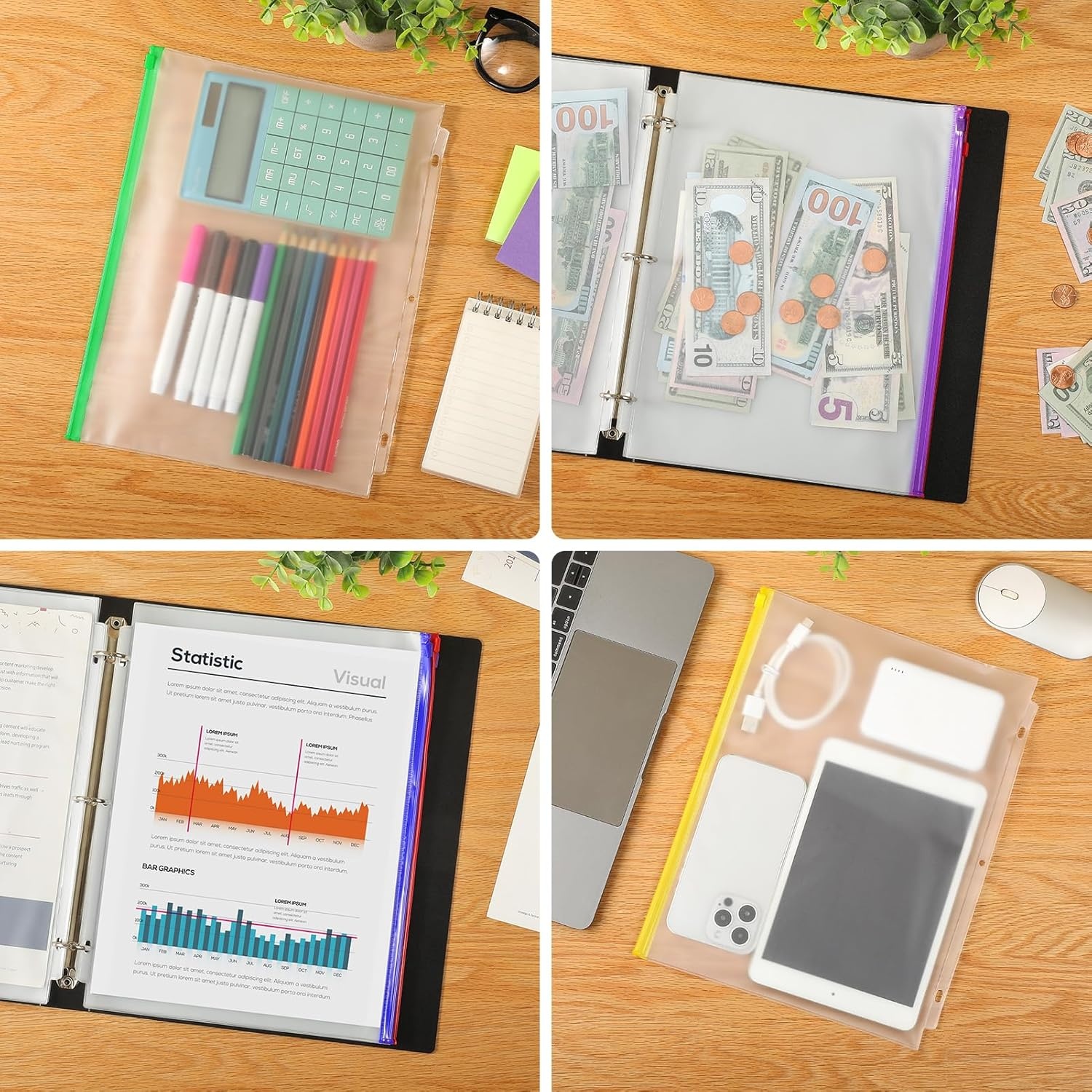 image:imageKTRIO 24 Pack Binder Pockets 85 x 11 Zipper Pouches for 3 Ring Binders Thickened PVC Document Folders 3 Holes PrePunched Fits Standard Binder LetterSize Paper Storage Business Office Supplies24 Pack