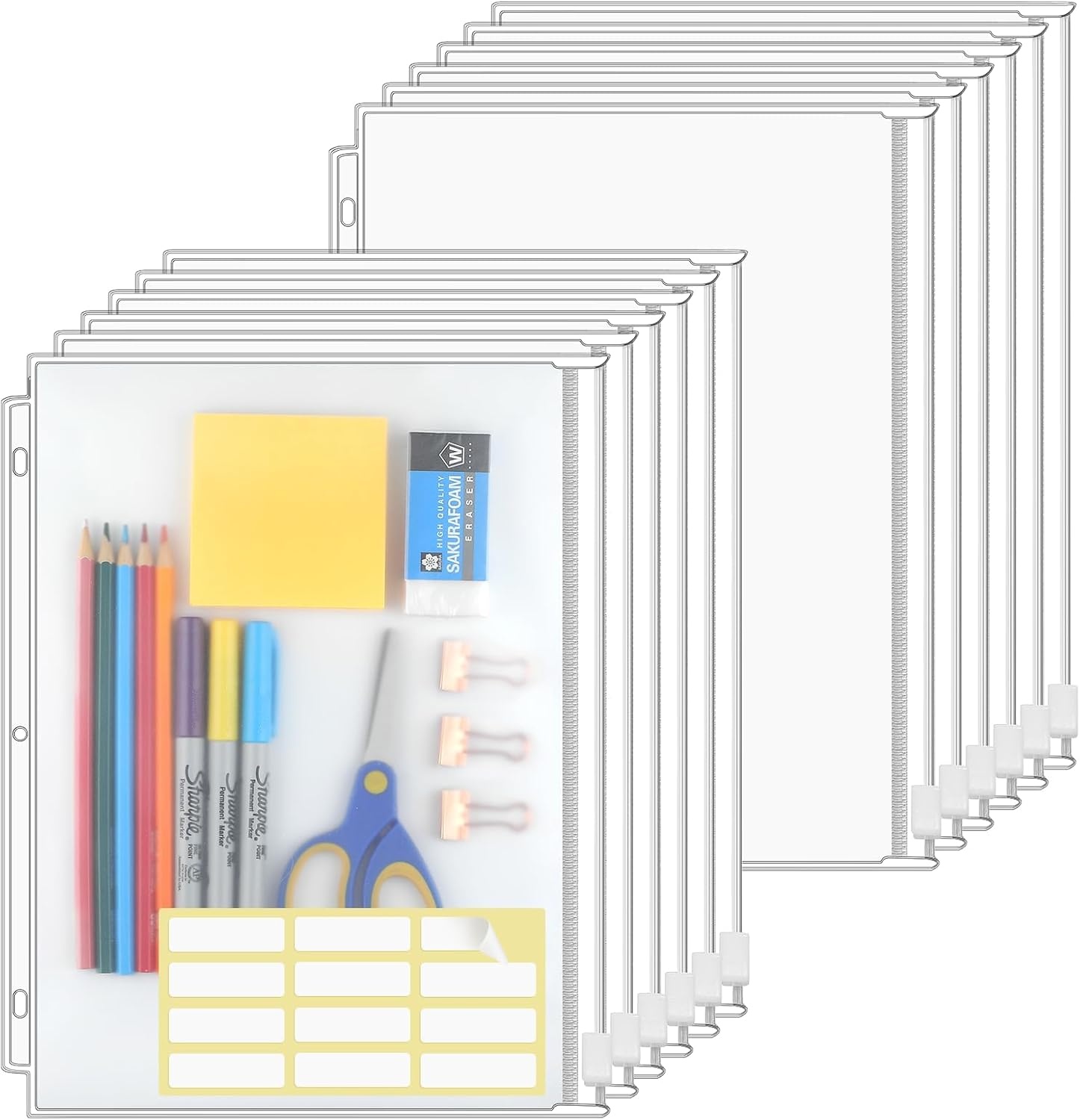 image:imageKTRIO 24 Pack Binder Pockets 85 x 11 Zipper Pouches for 3 Ring Binders Thickened PVC Document Folders 3 Holes PrePunched Fits Standard Binder LetterSize Paper Storage Business Office Supplies24 Pack