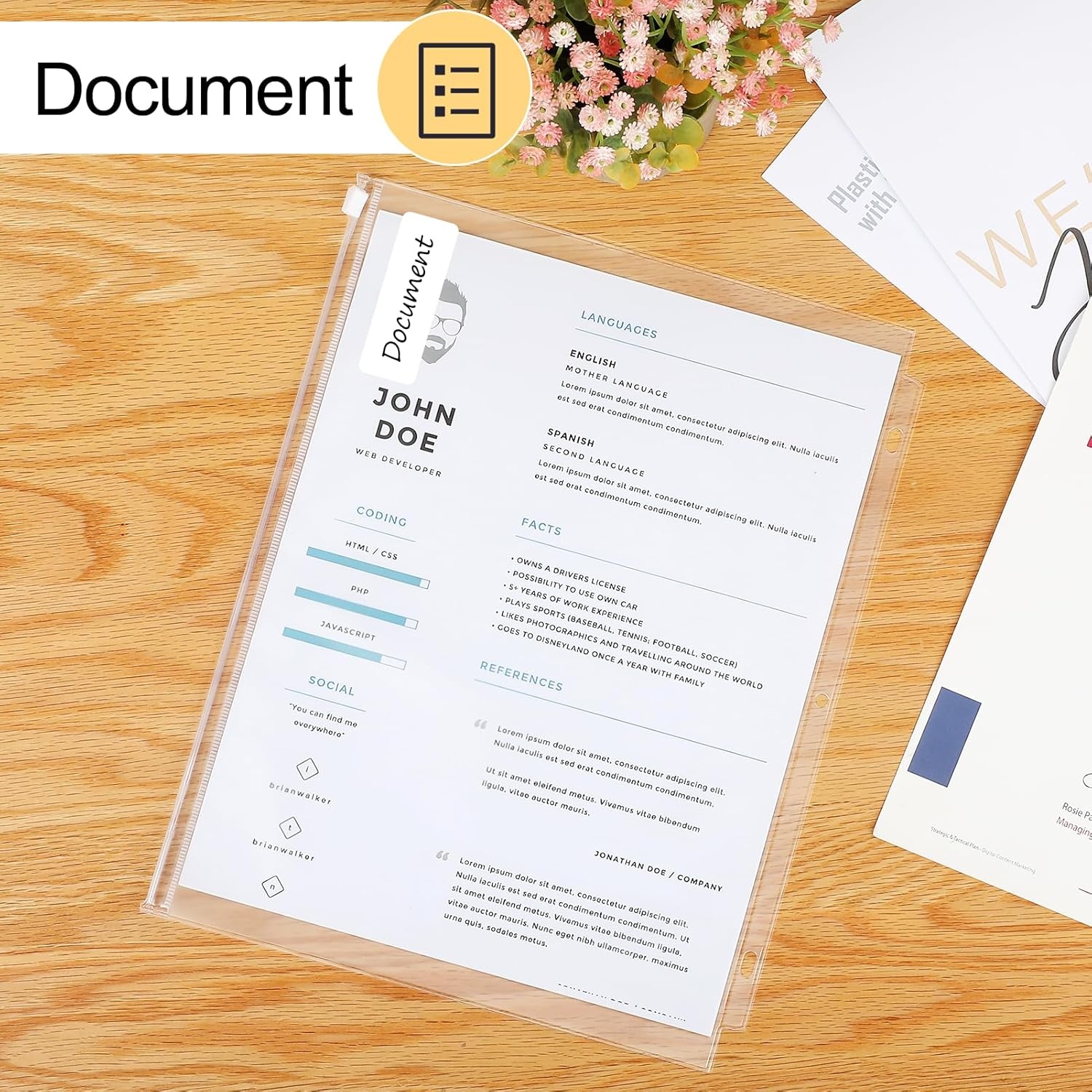 image:imageKTRIO 24 Pack Binder Pockets 85 x 11 Zipper Pouches for 3 Ring Binders Thickened PVC Document Folders 3 Holes PrePunched Fits Standard Binder LetterSize Paper Storage Business Office Supplies24 Pack