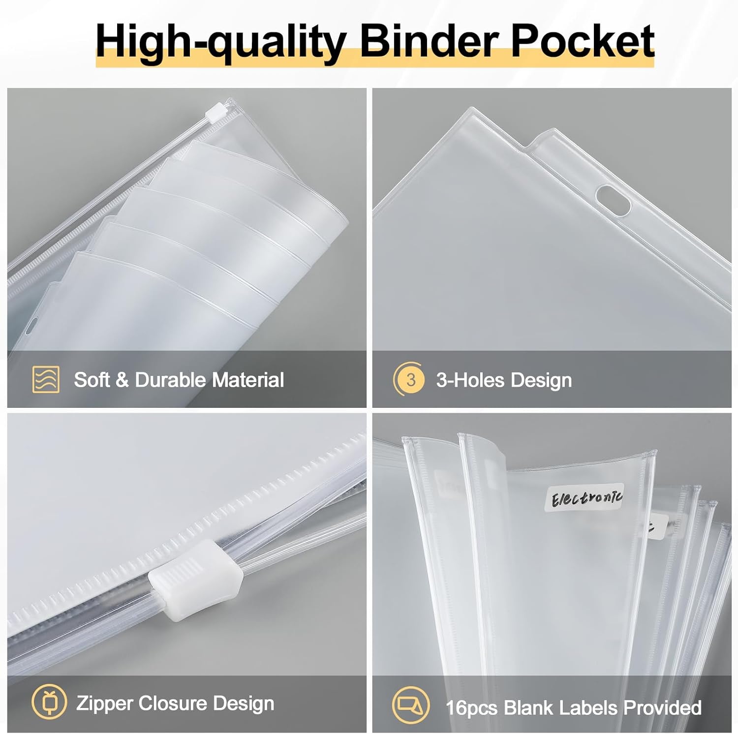 image:imageKTRIO 24 Pack Binder Pockets 85 x 11 Zipper Pouches for 3 Ring Binders Thickened PVC Document Folders 3 Holes PrePunched Fits Standard Binder LetterSize Paper Storage Business Office Supplies24 Pack