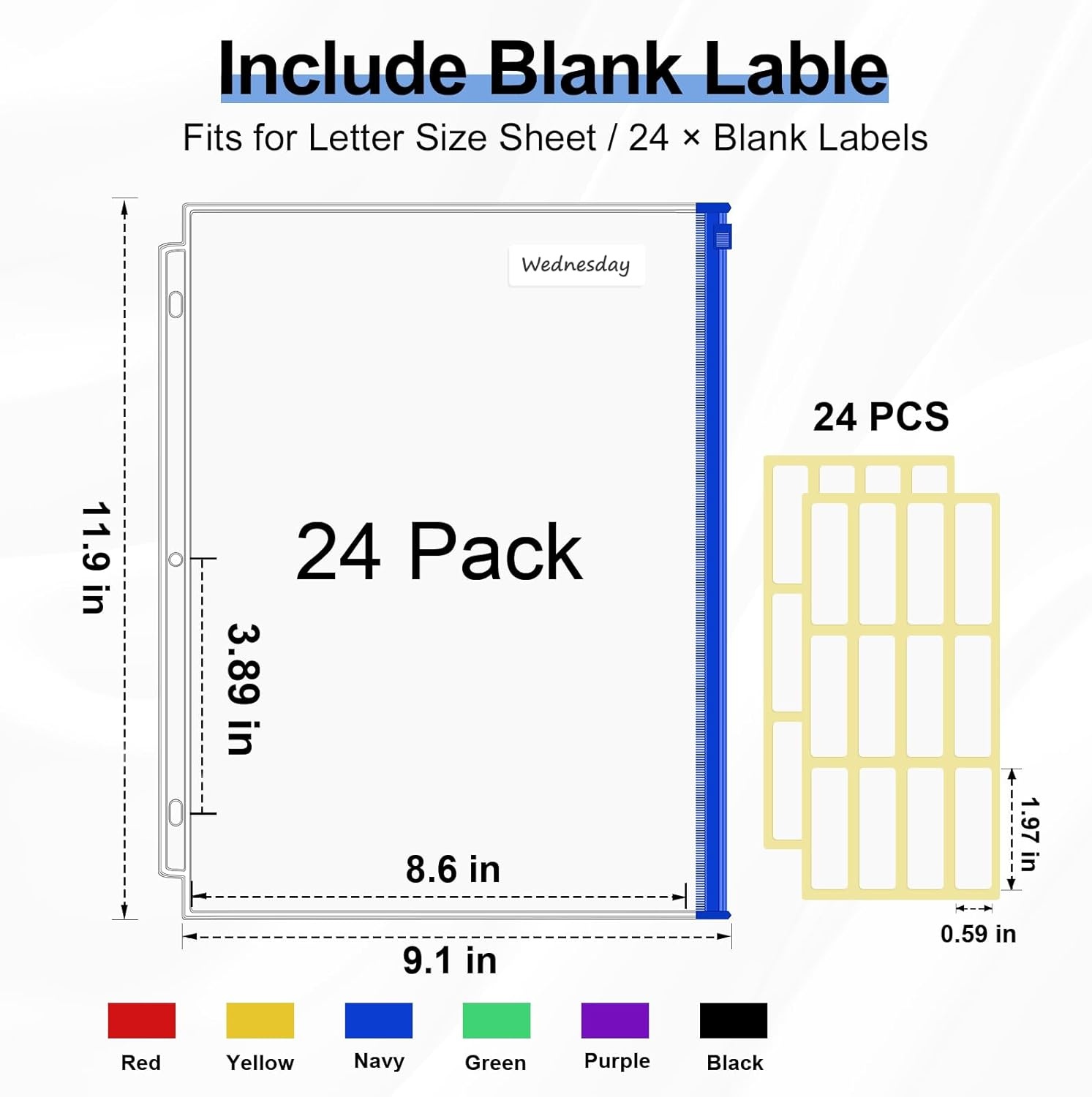 image:imageKTRIO 24 Pack Binder Pockets 85 x 11 Zipper Pouches for 3 Ring Binders Thickened PVC Document Folders 3 Holes PrePunched Fits Standard Binder LetterSize Paper Storage Business Office Supplies24 Pack