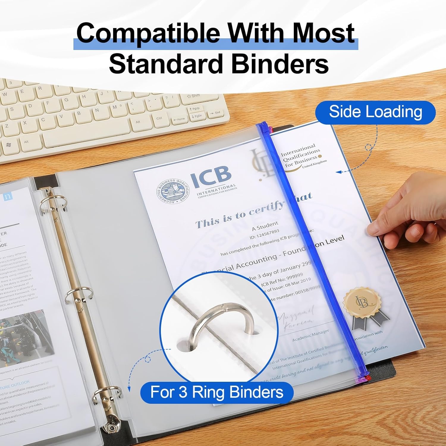 image:imageKTRIO 24 Pack Binder Pockets 85 x 11 Zipper Pouches for 3 Ring Binders Thickened PVC Document Folders 3 Holes PrePunched Fits Standard Binder LetterSize Paper Storage Business Office Supplies12 Pack