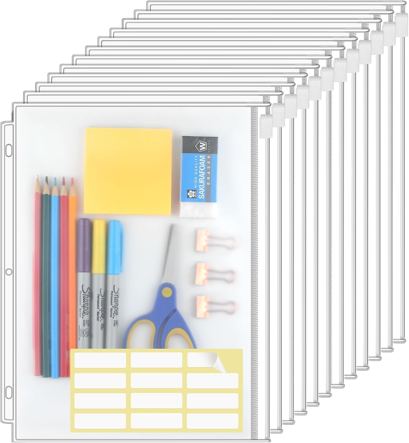 image:imageKTRIO 24 Pack Binder Pockets 85 x 11 Zipper Pouches for 3 Ring Binders Thickened PVC Document Folders 3 Holes PrePunched Fits Standard Binder LetterSize Paper Storage Business Office Supplies12 Pack