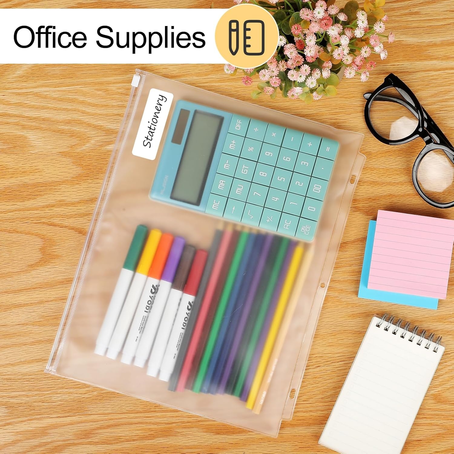 image:imageKTRIO 24 Pack Binder Pockets 85 x 11 Zipper Pouches for 3 Ring Binders Thickened PVC Document Folders 3 Holes PrePunched Fits Standard Binder LetterSize Paper Storage Business Office Supplies24 Pack
