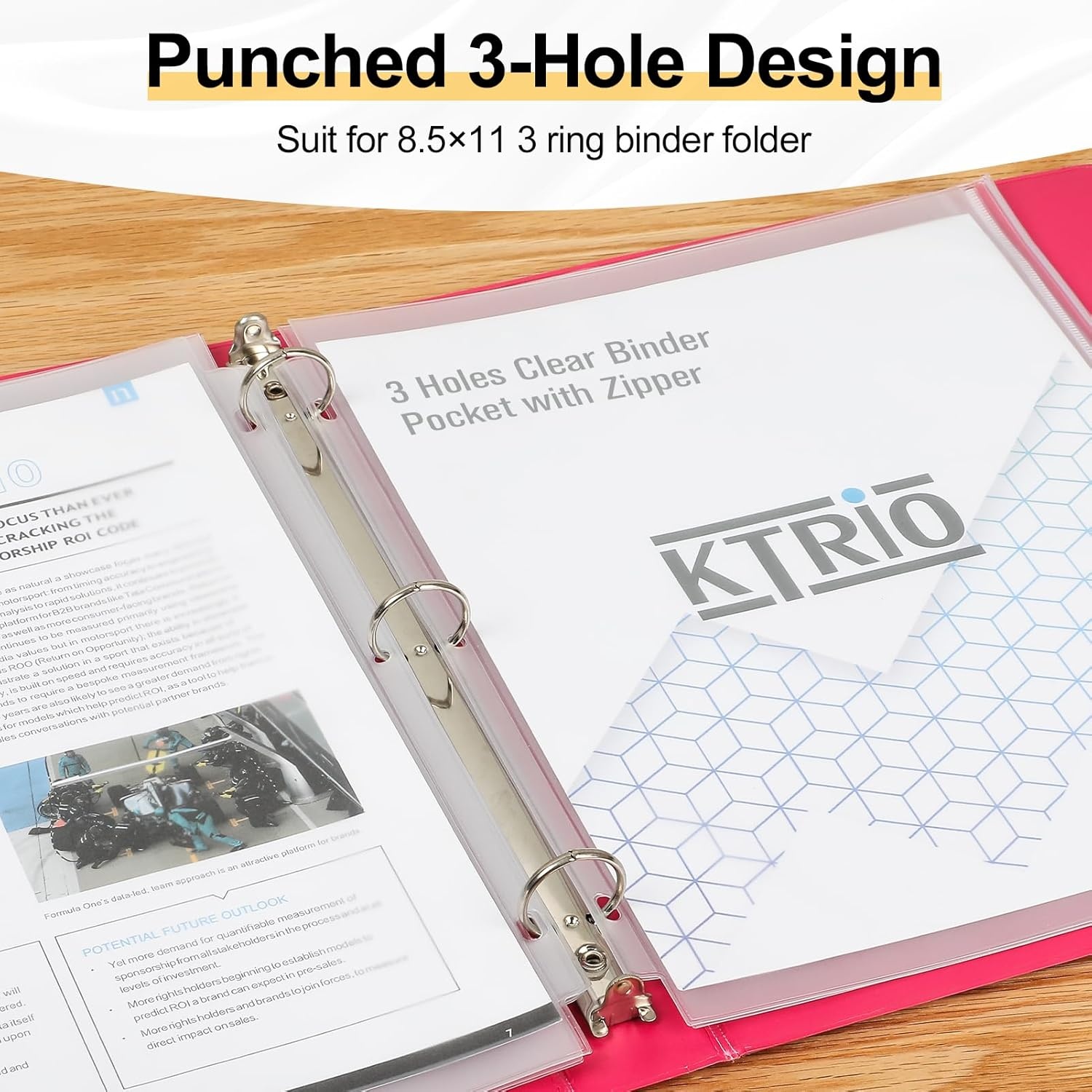 image:imageKTRIO 24 Pack Binder Pockets 85 x 11 Zipper Pouches for 3 Ring Binders Thickened PVC Document Folders 3 Holes PrePunched Fits Standard Binder LetterSize Paper Storage Business Office Supplies12 Pack