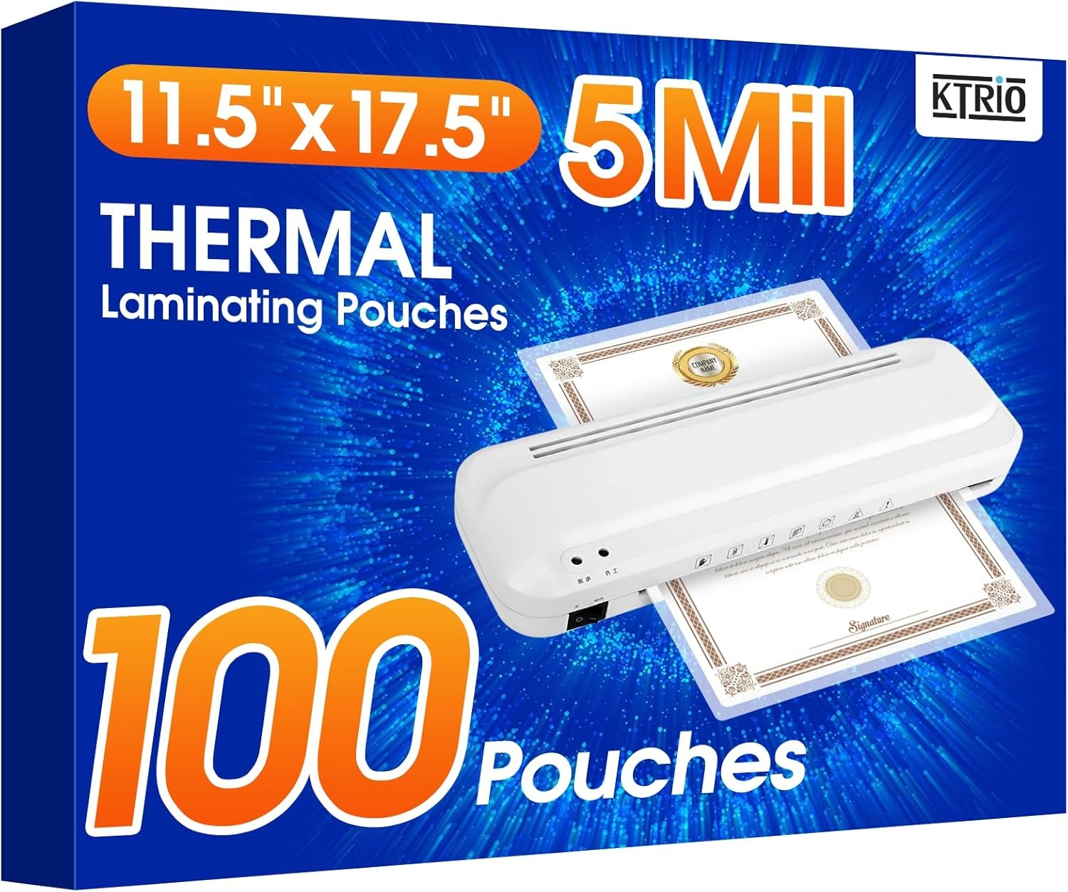 image:imageKTRIO 25 Pack Laminating Sheets 5 Mil Laminating Pouches for 11x17 Paper Actual 115 x 175 Thermal Laminate Sheets for Laminator Large Clear Lamination Paper for Documents Office School Home100 Pack