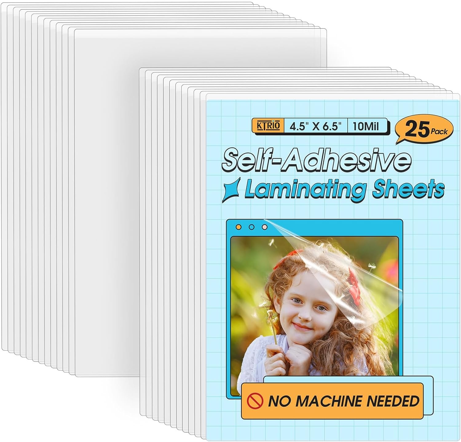 image:imageKTRIO 25 Pack Self Sealing Laminating Pouches for 4x6 Photos 10 Mil 45 x 65 Self Adhesive Laminating Sheets Thick Photo Lamination Paper Clear Laminate Sheets No Laminator Machine Needed45 x 65