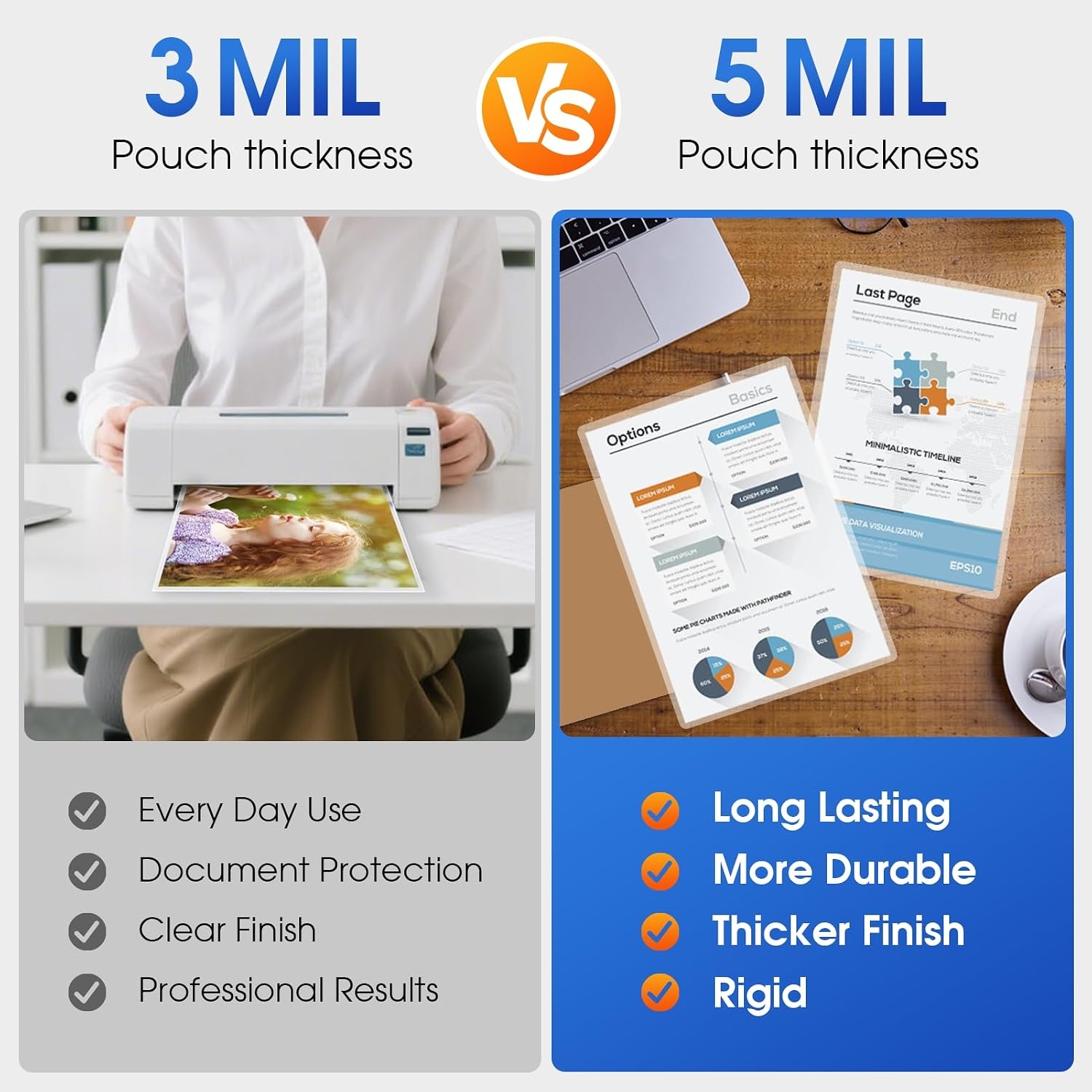 image:imageKTRIO 300 Pack Laminating Sheets 5 Mil Hold 85 x 11 inch Documents Menu Actual 9 x 115 Thermal Laminating Pouches Clear Laminate Sheets for Laminator Letter Size Lamination Paper Office SchoolLetter Size 200 Pack