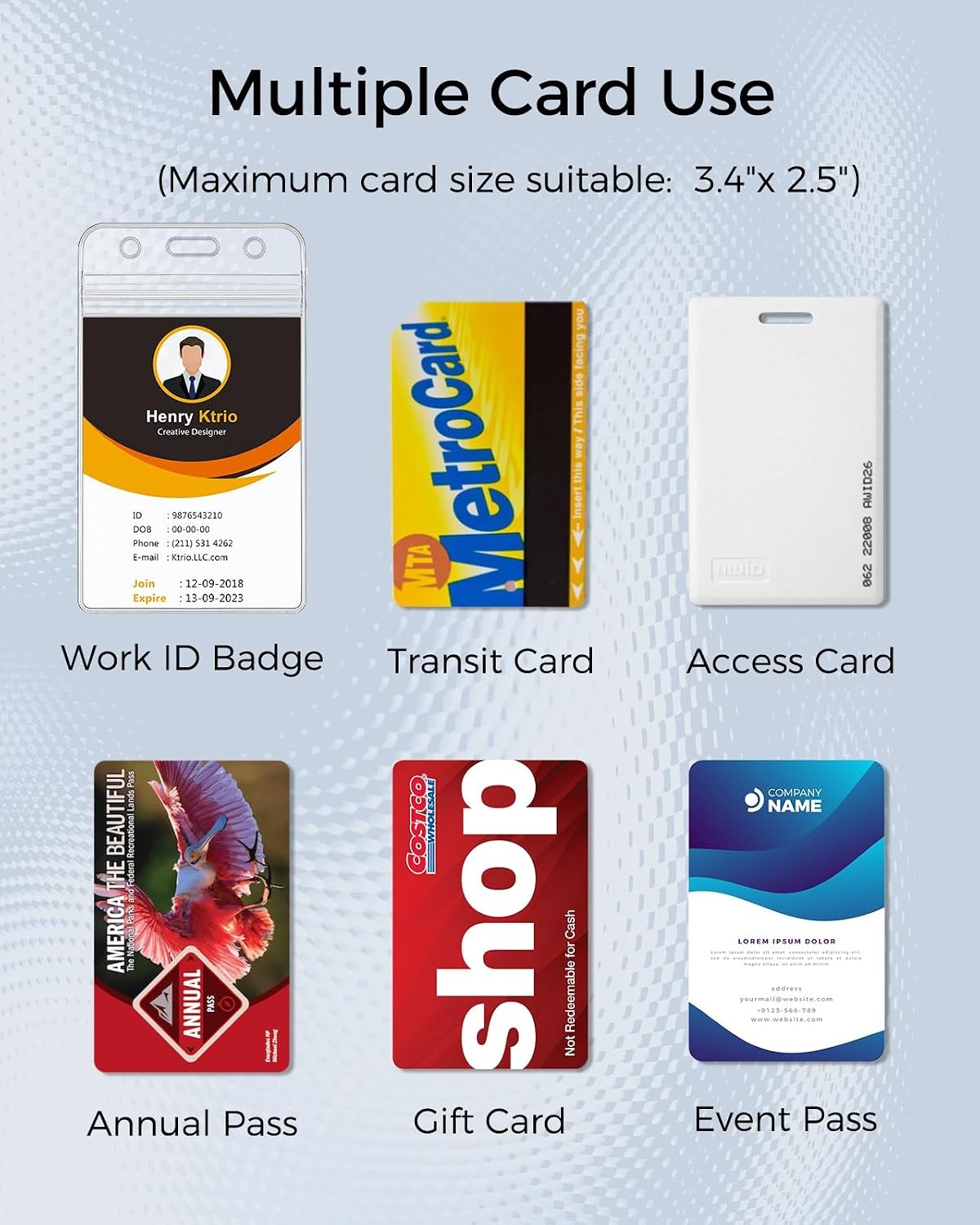 image:imageKTRIO 50 Pack Clear Vertical ID Badge Holder with Resealable Zip Fits Standard Cards Durable PVC Material Clear Visibility Easy Daily Use200