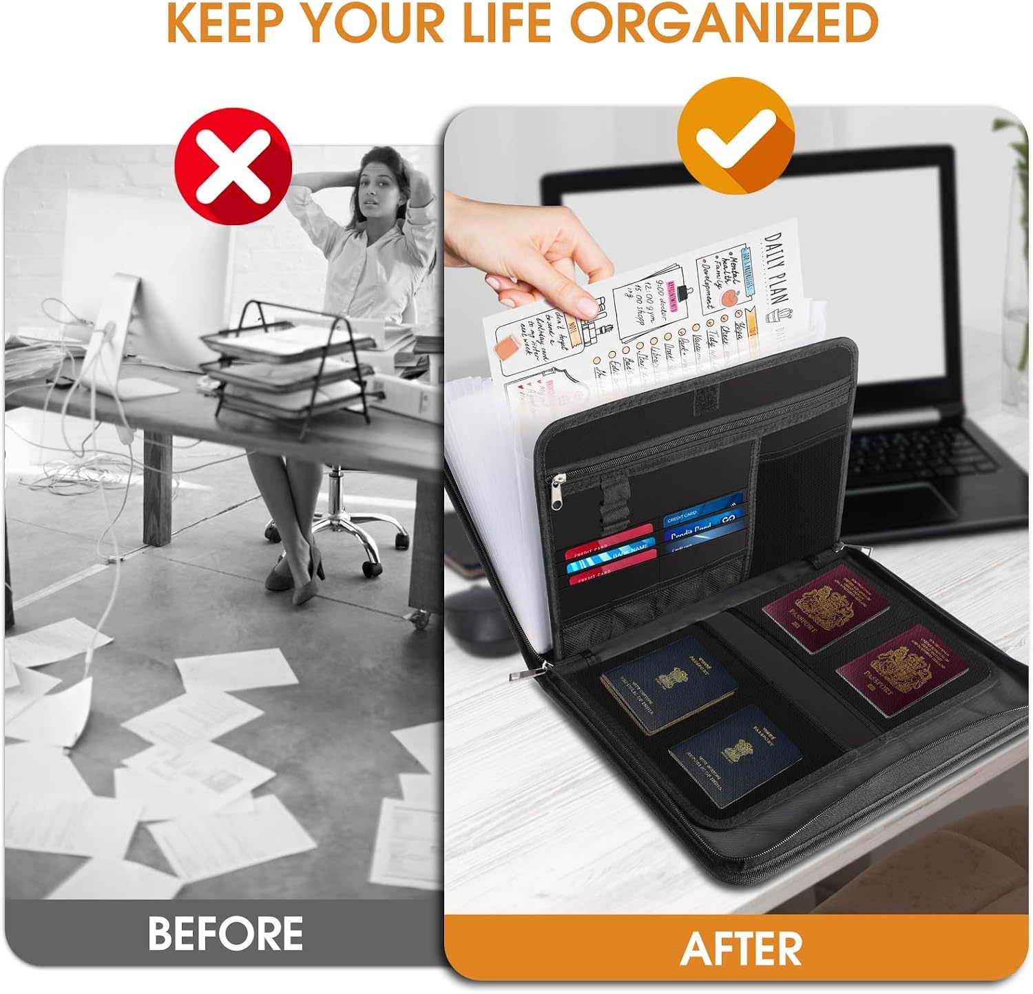 image:imageKTRIO Accordion File Organizer 12 Pocket Expanding File with Labels Fireproof Important Document Organizer Expandable File Folder with Zipper amp MultiPockets for Letter A4 Paper Files Receipt