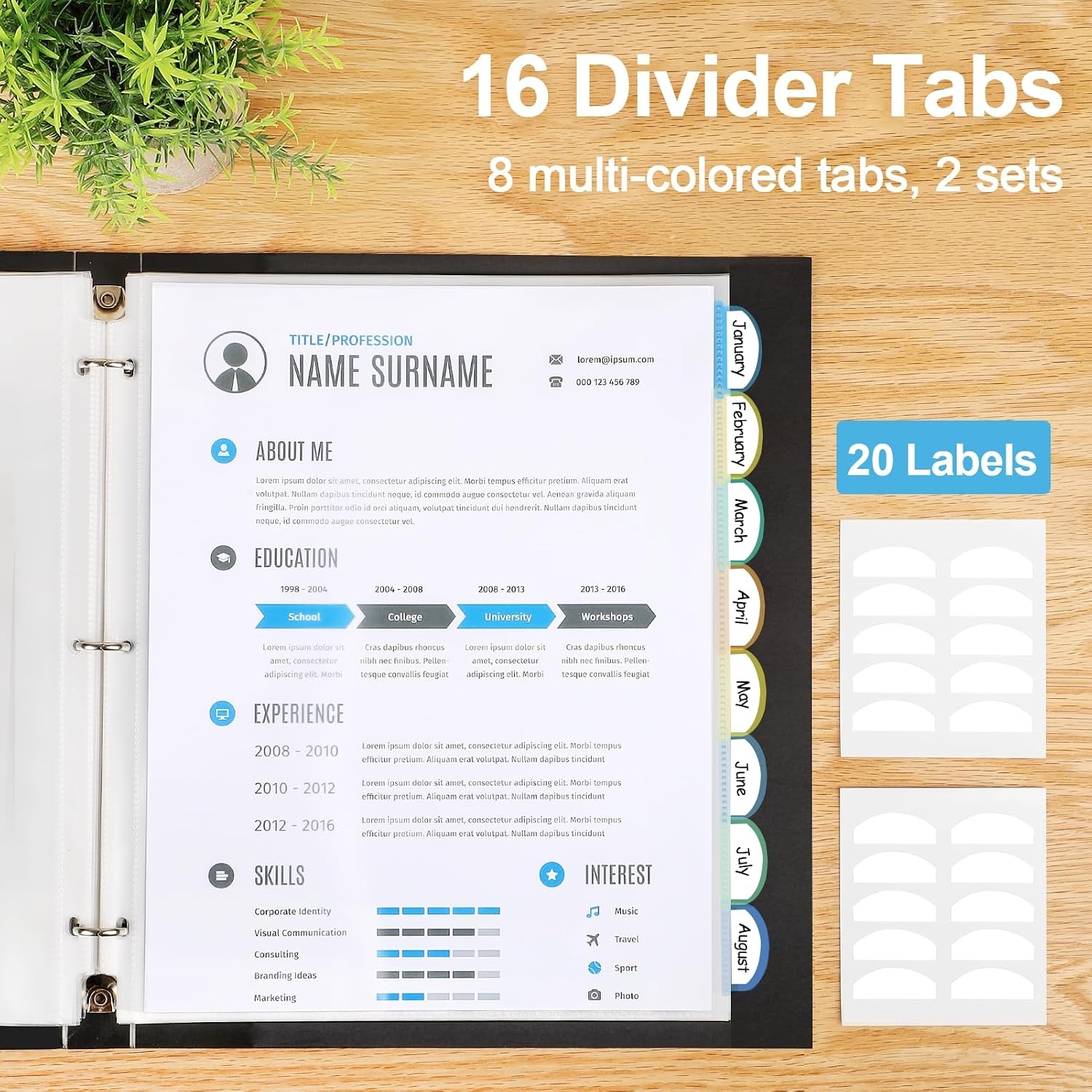 image:imageKTRIO Clear Sheet Protectors with Tabs 85 x 11 inch Plastic Dividers with 8 Tabs for 3 Ring Binder Insertable Index Divider Organizer Multicolor Tabs