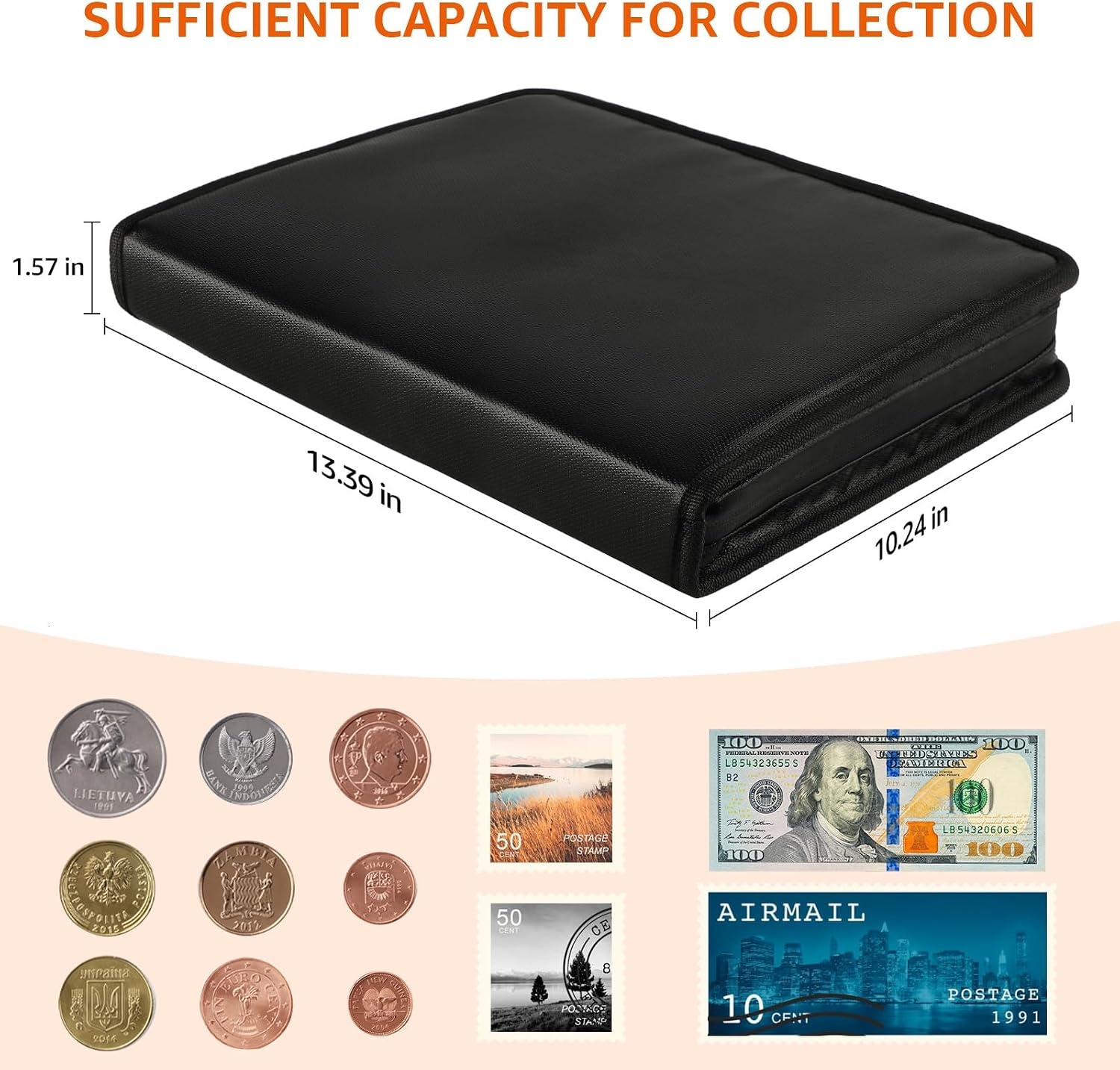 image:imageKTRIO Coin Collection Book Holder for Collectors 300 Pockets Fireproof Waterproof Coins Collecting Album amp 60 Sleeves Money Binder Display Storage Case for Quarter Currency Collection Supplies Black