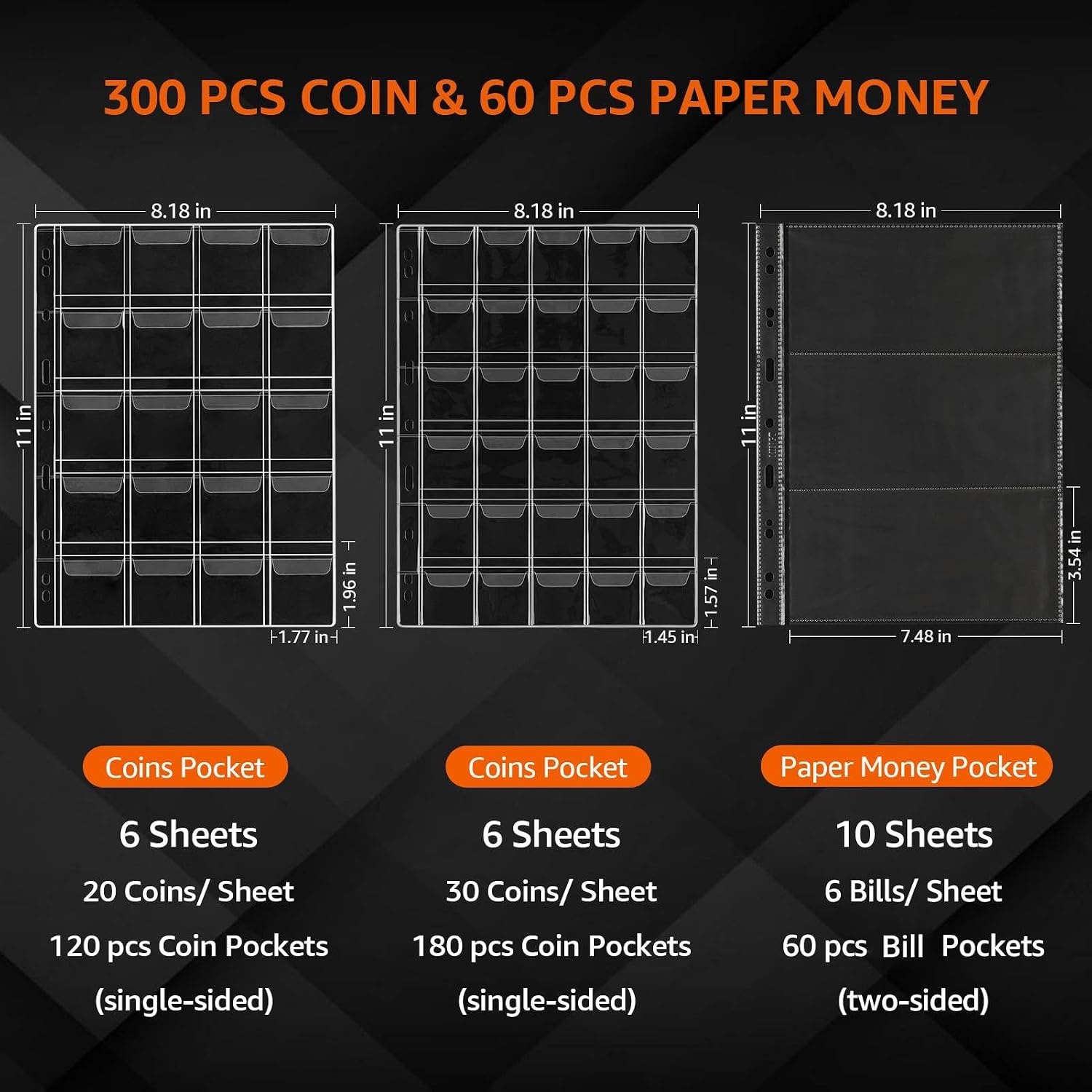 image:imageKTRIO Coin Collection Book Holder for Collectors 300 Pockets Fireproof Waterproof Coins Collecting Album amp 60 Sleeves Money Binder Display Storage Case for Quarter Currency Collection Supplies Black
