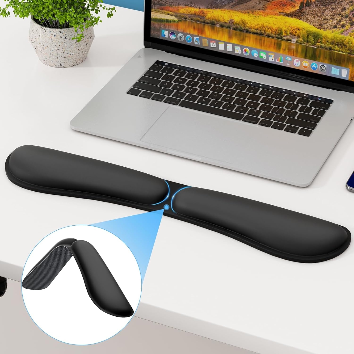 image:imageKTRIO Ergonomic Keyboard Wrist Rest Memory Foam Wrist Support Black Ergonomic Design NonSlip Base Office and Home Use Optimal Size amp Universal FitBlack Foldable
