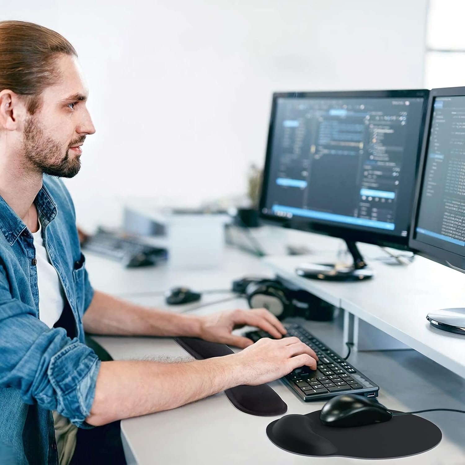 image:imageKTRIO Ergonomic Keyboard Wrist Rest Memory Foam Wrist Support Black Ergonomic Design NonSlip Base Office and Home Use Optimal Size amp Universal FitBlack