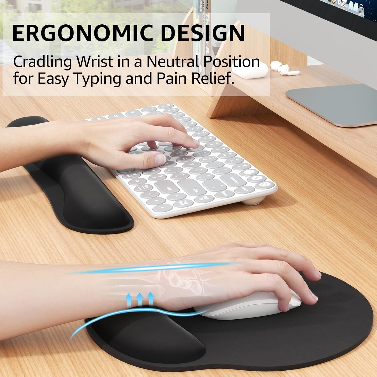 image:imageKTRIO Ergonomic Keyboard Wrist Rest Memory Foam Wrist Support Black Ergonomic Design NonSlip Base Office and Home Use Optimal Size amp Universal FitBlack