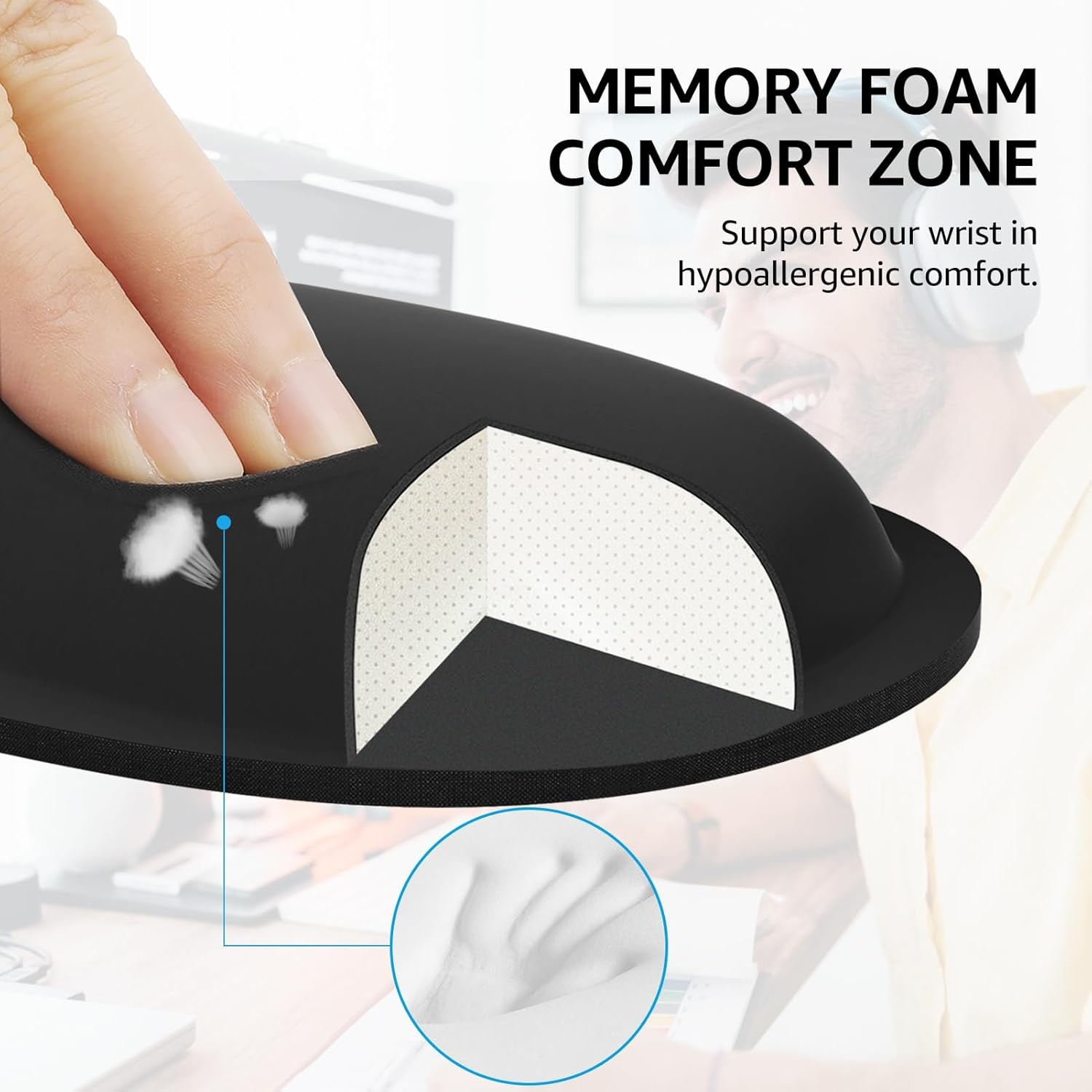 image:imageKTRIO Ergonomic Keyboard Wrist Rest Memory Foam Wrist Support Black Ergonomic Design NonSlip Base Office and Home Use Optimal Size amp Universal FitBlack Foldable