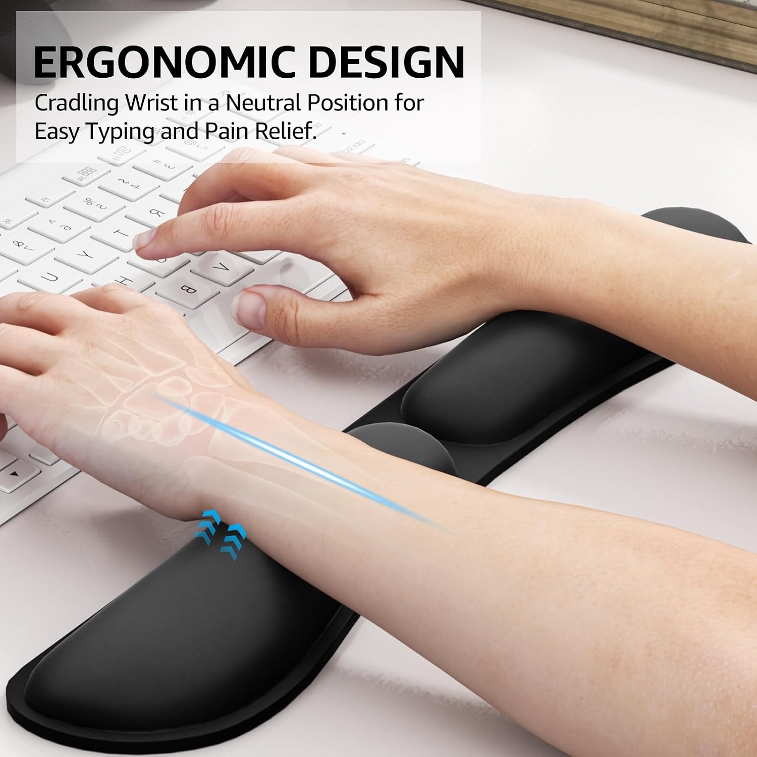 image:imageKTRIO Ergonomic Keyboard Wrist Rest Memory Foam Wrist Support Black Ergonomic Design NonSlip Base Office and Home Use Optimal Size amp Universal FitBlack Foldable