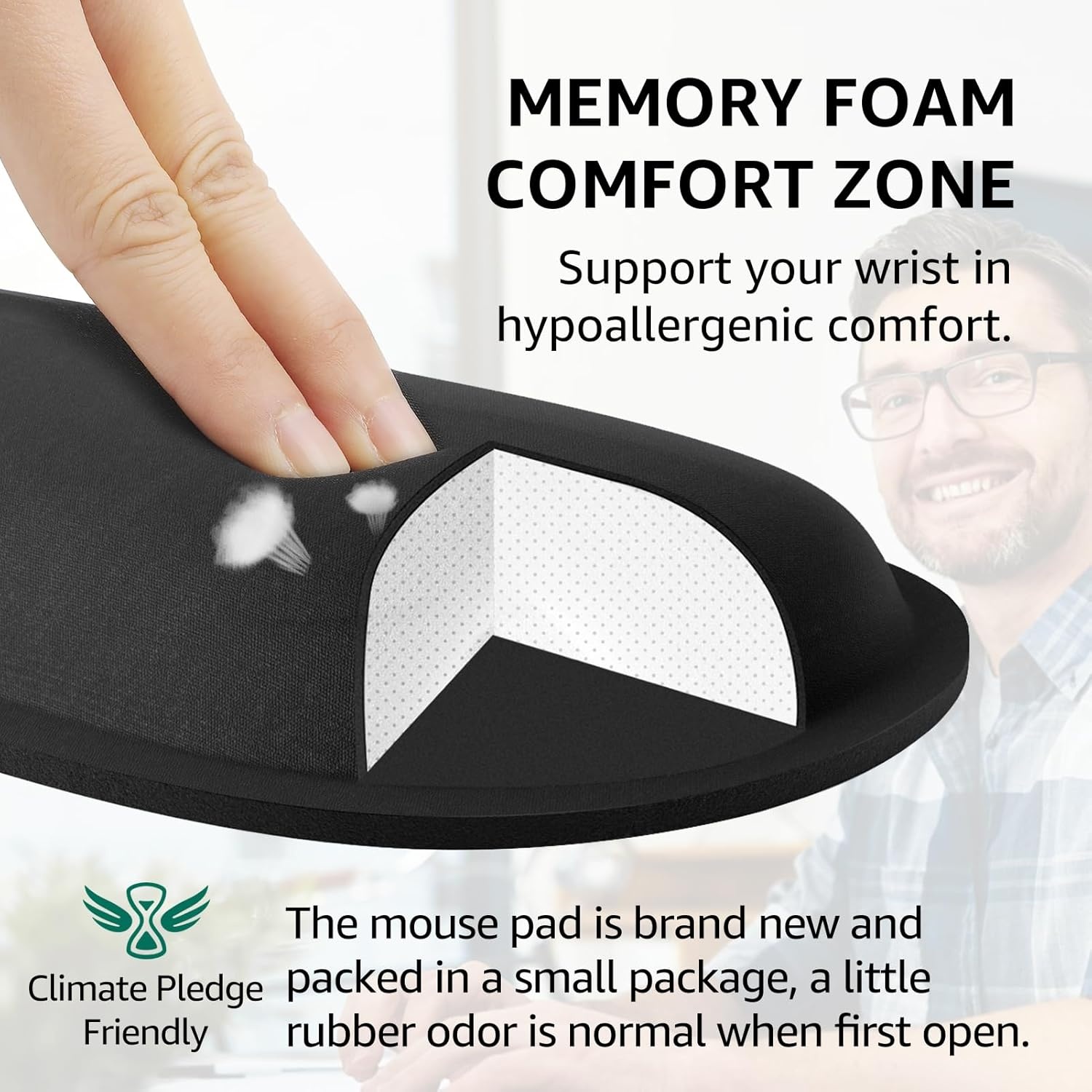 image:imageKTRIO Ergonomic Keyboard Wrist Rest Memory Foam Wrist Support Black Ergonomic Design NonSlip Base Office and Home Use Optimal Size amp Universal FitBlack