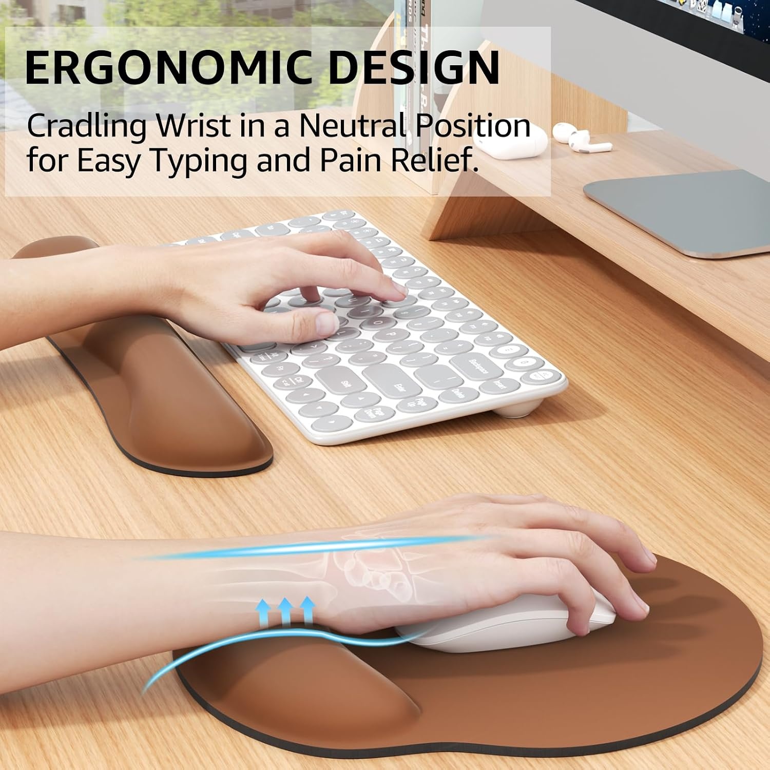 image:imageKTRIO Ergonomic Keyboard Wrist Rest Memory Foam Wrist Support Black Ergonomic Design NonSlip Base Office and Home Use Optimal Size amp Universal FitCoffee Brown