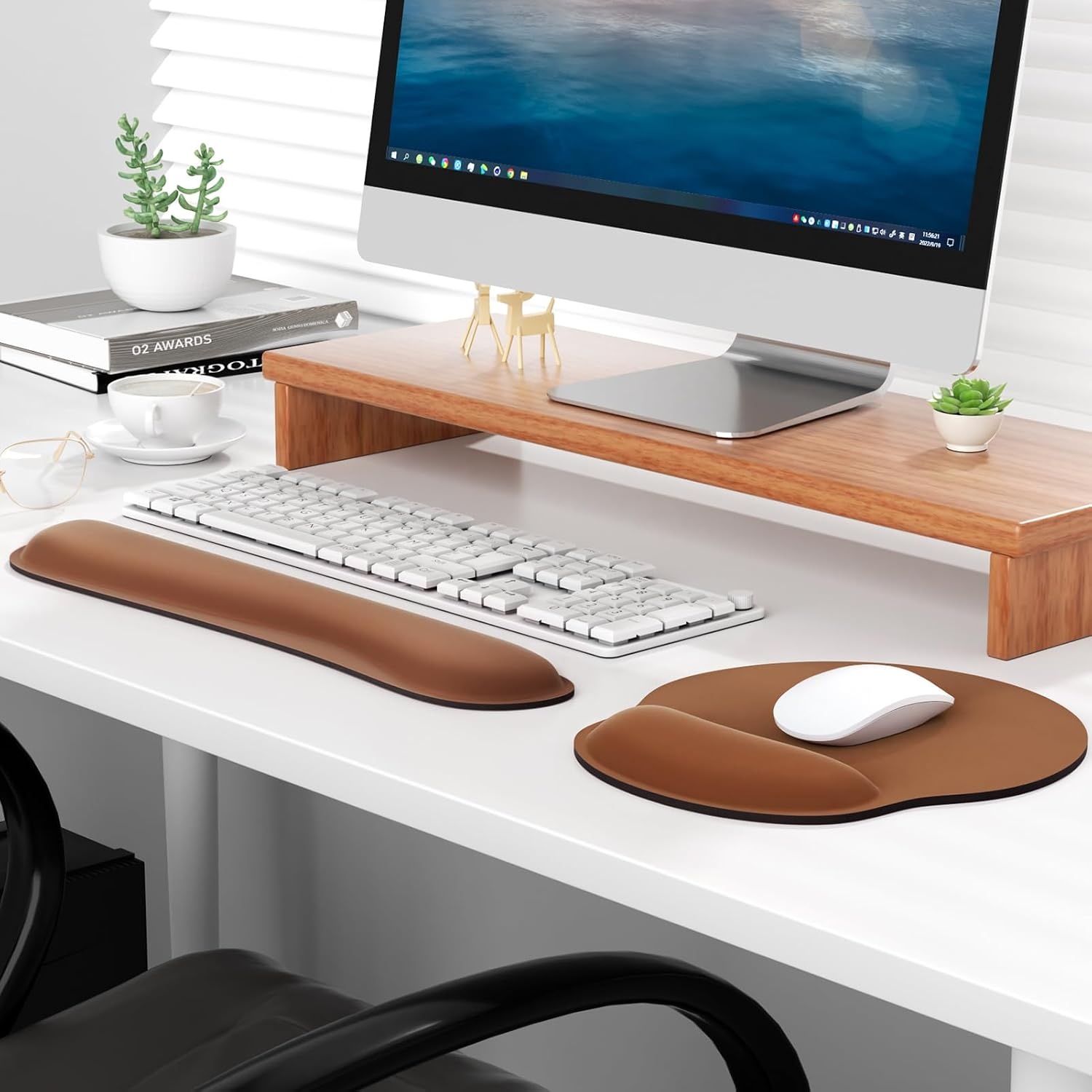 image:imageKTRIO Ergonomic Keyboard Wrist Rest Memory Foam Wrist Support Black Ergonomic Design NonSlip Base Office and Home Use Optimal Size amp Universal FitCoffee Brown