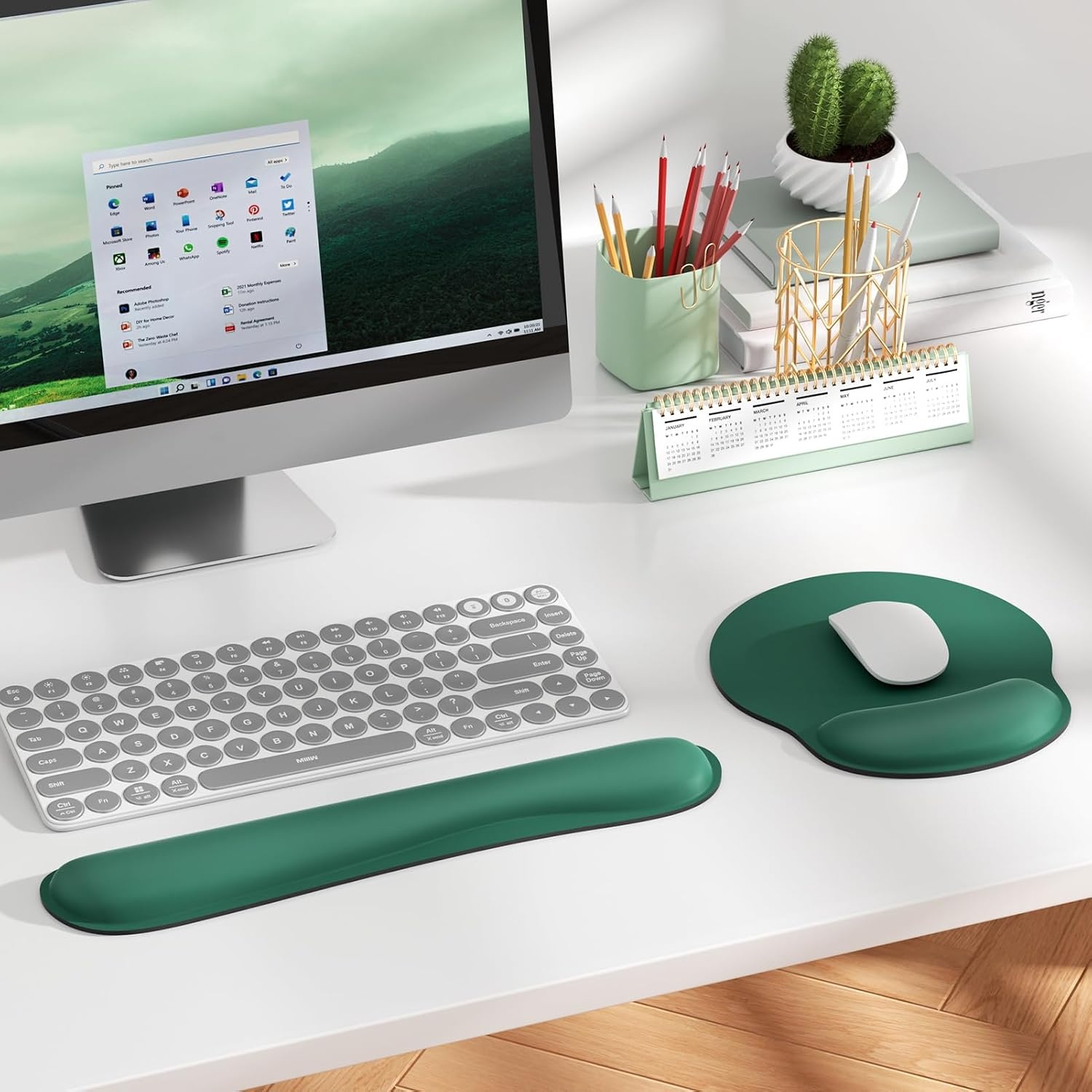 image:imageKTRIO Ergonomic Keyboard Wrist Rest Memory Foam Wrist Support Black Ergonomic Design NonSlip Base Office and Home Use Optimal Size amp Universal FitForest Green