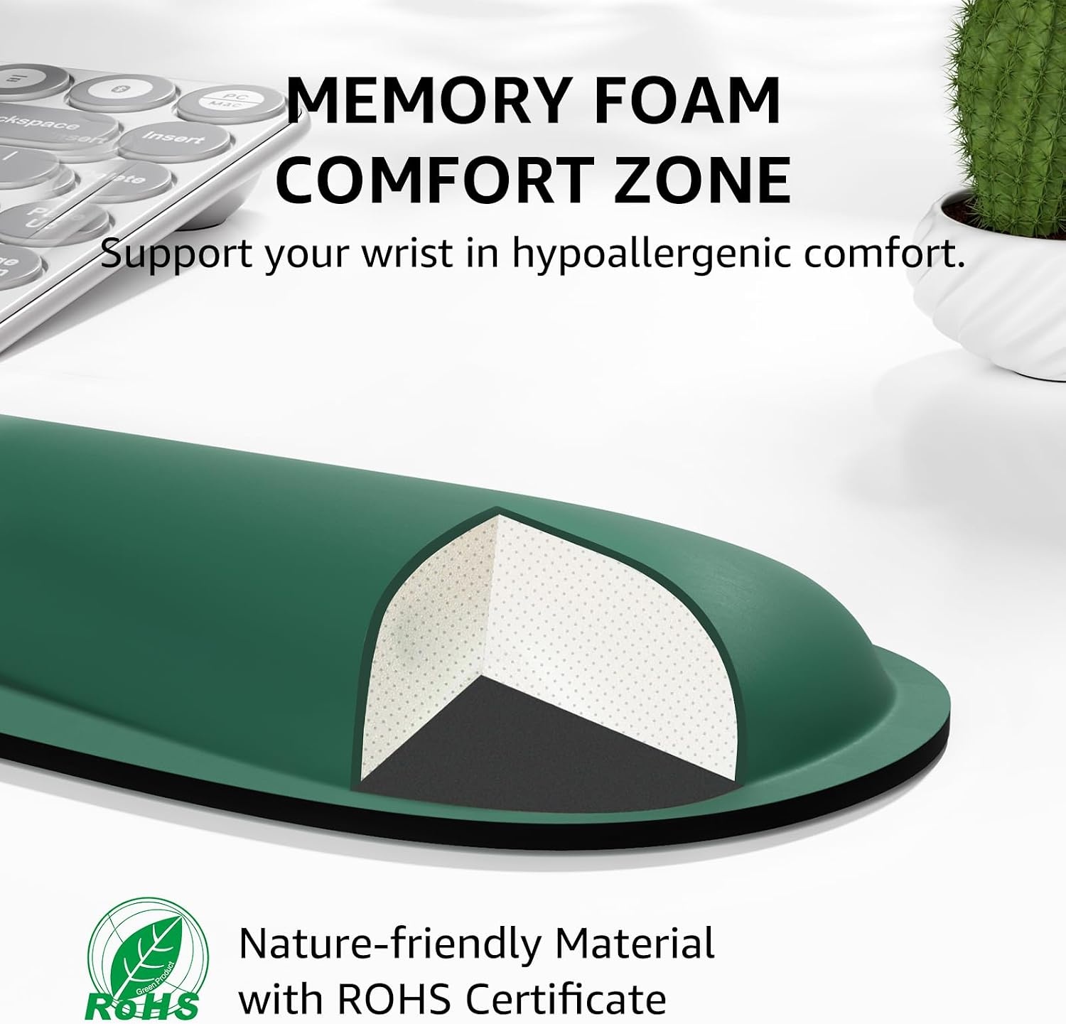image:imageKTRIO Ergonomic Keyboard Wrist Rest Memory Foam Wrist Support Black Ergonomic Design NonSlip Base Office and Home Use Optimal Size amp Universal FitForest Green