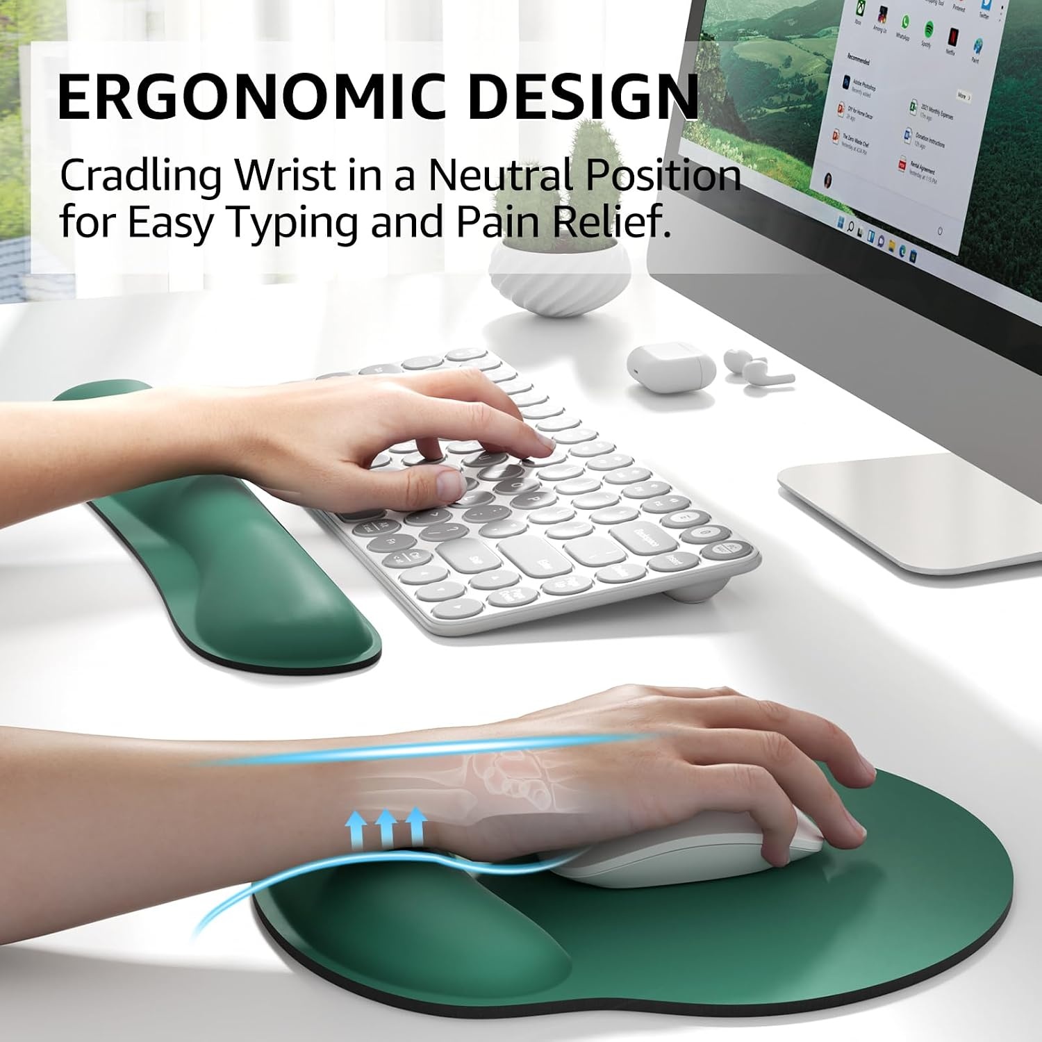 image:imageKTRIO Ergonomic Keyboard Wrist Rest Memory Foam Wrist Support Black Ergonomic Design NonSlip Base Office and Home Use Optimal Size amp Universal FitForest Green