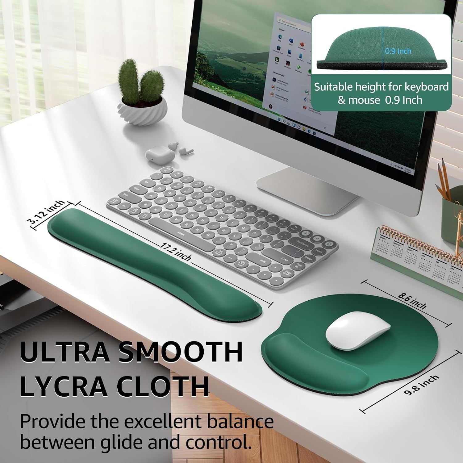 image:imageKTRIO Ergonomic Keyboard Wrist Rest Memory Foam Wrist Support Black Ergonomic Design NonSlip Base Office and Home Use Optimal Size amp Universal FitForest Green