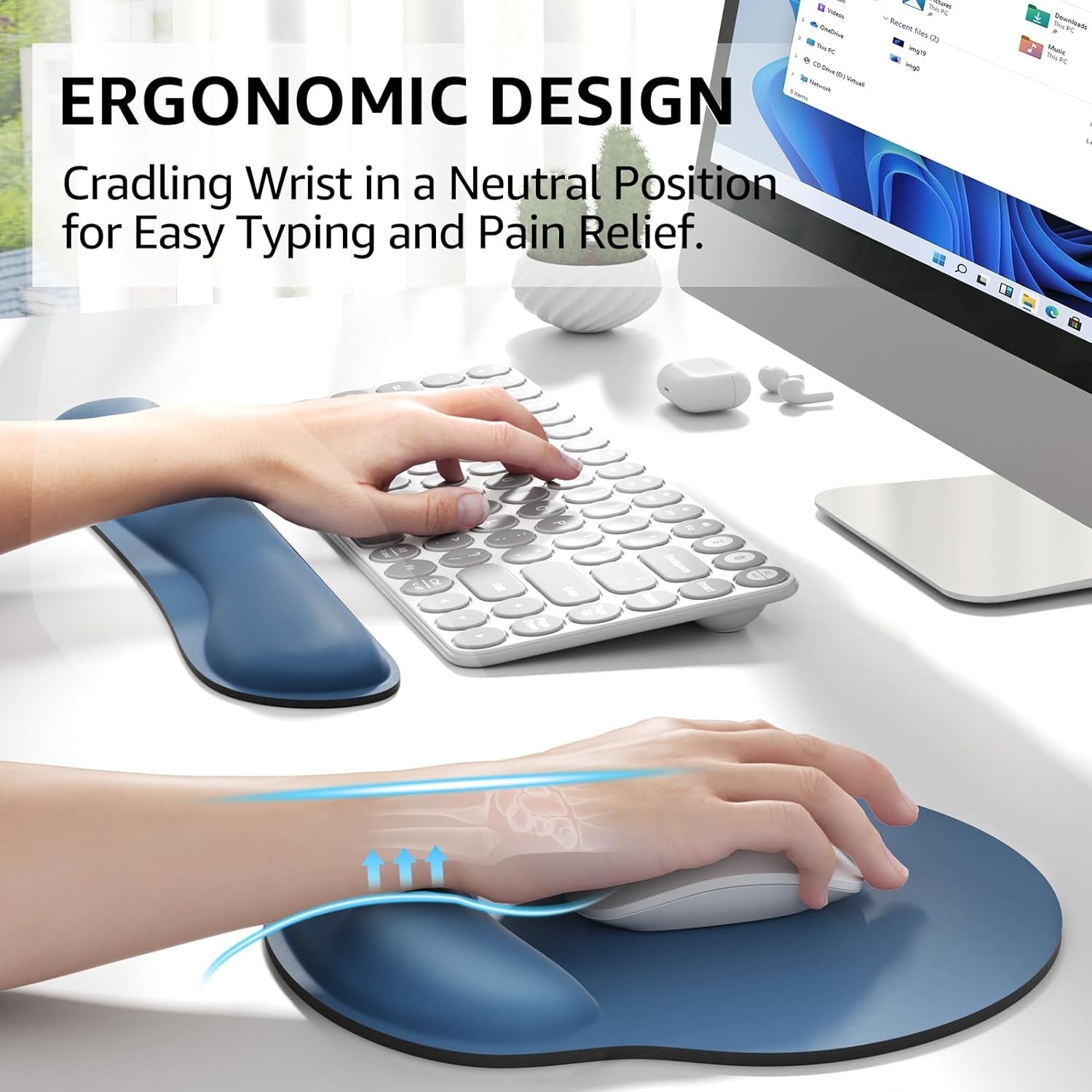 image:imageKTRIO Ergonomic Keyboard Wrist Rest Memory Foam Wrist Support Black Ergonomic Design NonSlip Base Office and Home Use Optimal Size amp Universal FitNavy Blue