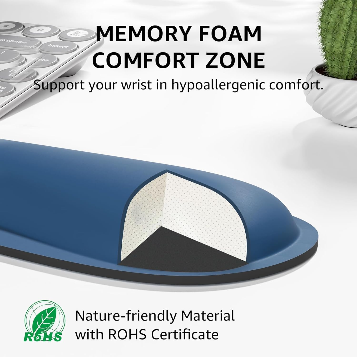 image:imageKTRIO Ergonomic Keyboard Wrist Rest Memory Foam Wrist Support Black Ergonomic Design NonSlip Base Office and Home Use Optimal Size amp Universal FitNavy Blue