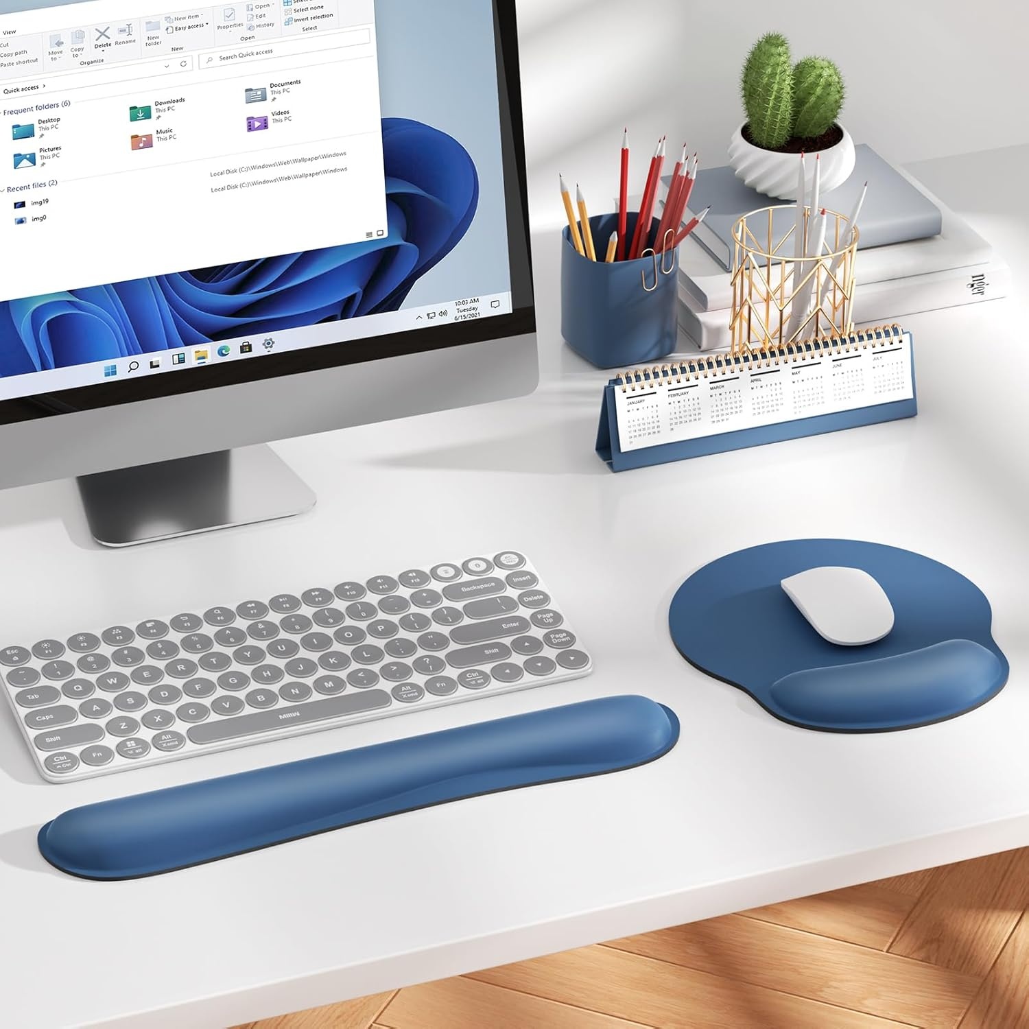 image:imageKTRIO Ergonomic Keyboard Wrist Rest Memory Foam Wrist Support Black Ergonomic Design NonSlip Base Office and Home Use Optimal Size amp Universal FitNavy Blue