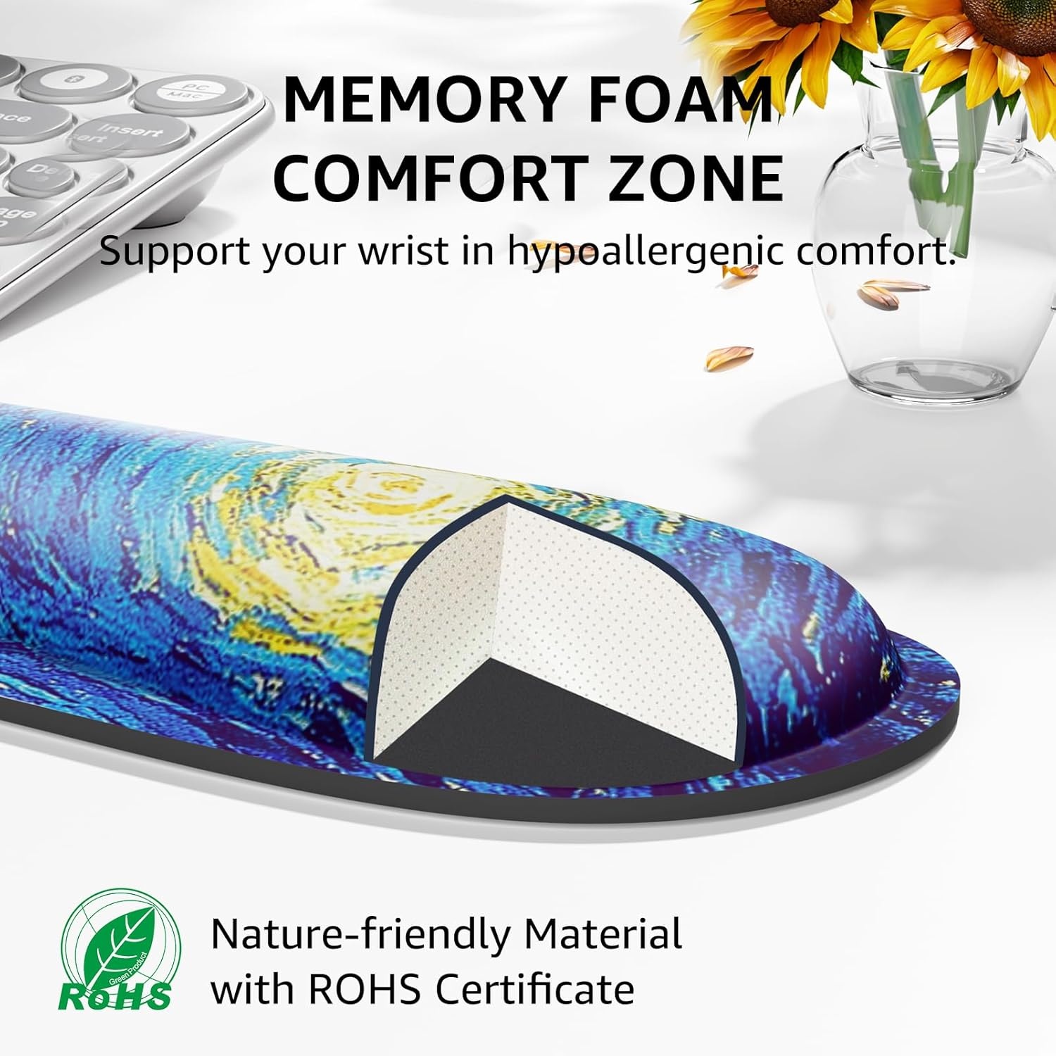 image:imageKTRIO Ergonomic Keyboard Wrist Rest Memory Foam Wrist Support Black Ergonomic Design NonSlip Base Office and Home Use Optimal Size amp Universal FitStarry Night