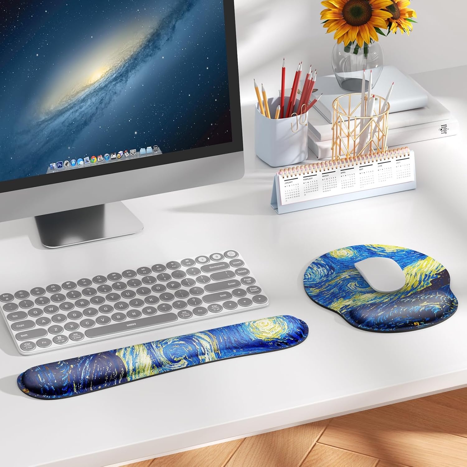 image:imageKTRIO Ergonomic Keyboard Wrist Rest Memory Foam Wrist Support Black Ergonomic Design NonSlip Base Office and Home Use Optimal Size amp Universal FitStarry Night