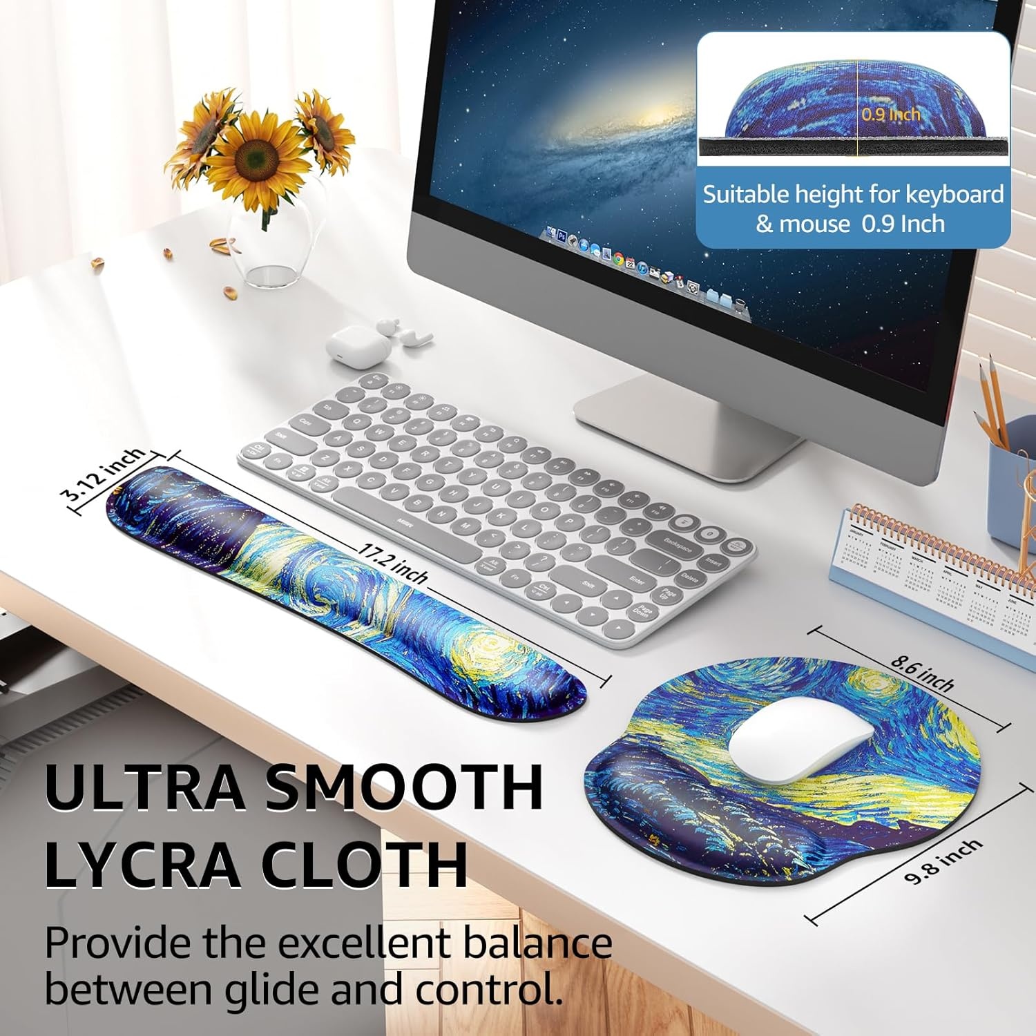 image:imageKTRIO Ergonomic Keyboard Wrist Rest Memory Foam Wrist Support Black Ergonomic Design NonSlip Base Office and Home Use Optimal Size amp Universal FitStarry Night
