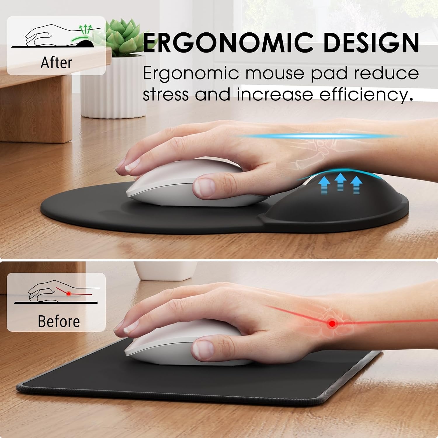 image:imageKTRIO Ergonomic Mouse Pad with Wrist Rest Comfortable Mouse Pad Wrist Support NonSlip PU Base Mousepad with Memory Foam for Pain Relief Computer Office amp Home SpecialTextured Surface Black