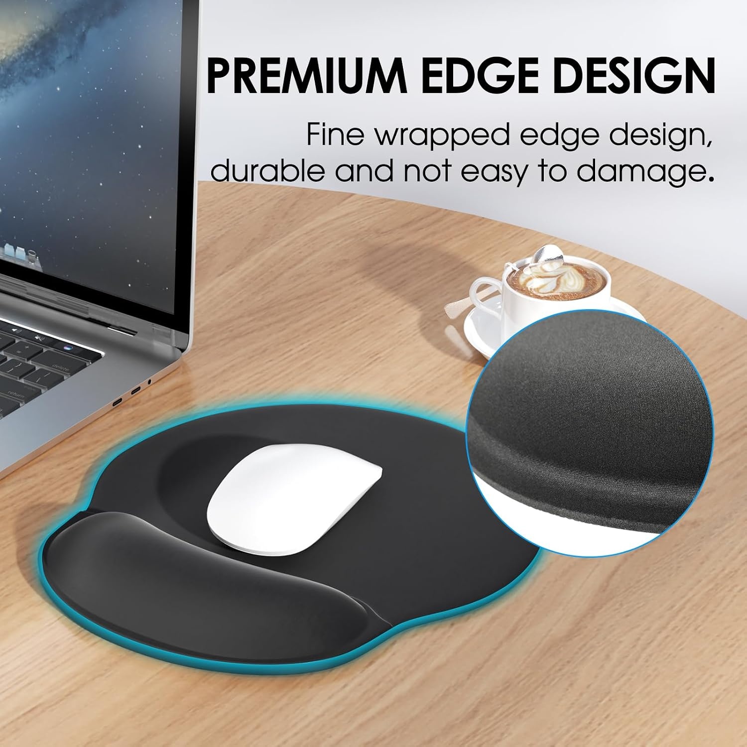 image:imageKTRIO Ergonomic Mouse Pad with Wrist Rest Comfortable Mouse Pad Wrist Support NonSlip PU Base Mousepad with Memory Foam for Pain Relief Computer Office amp Home SpecialTextured Surface Black