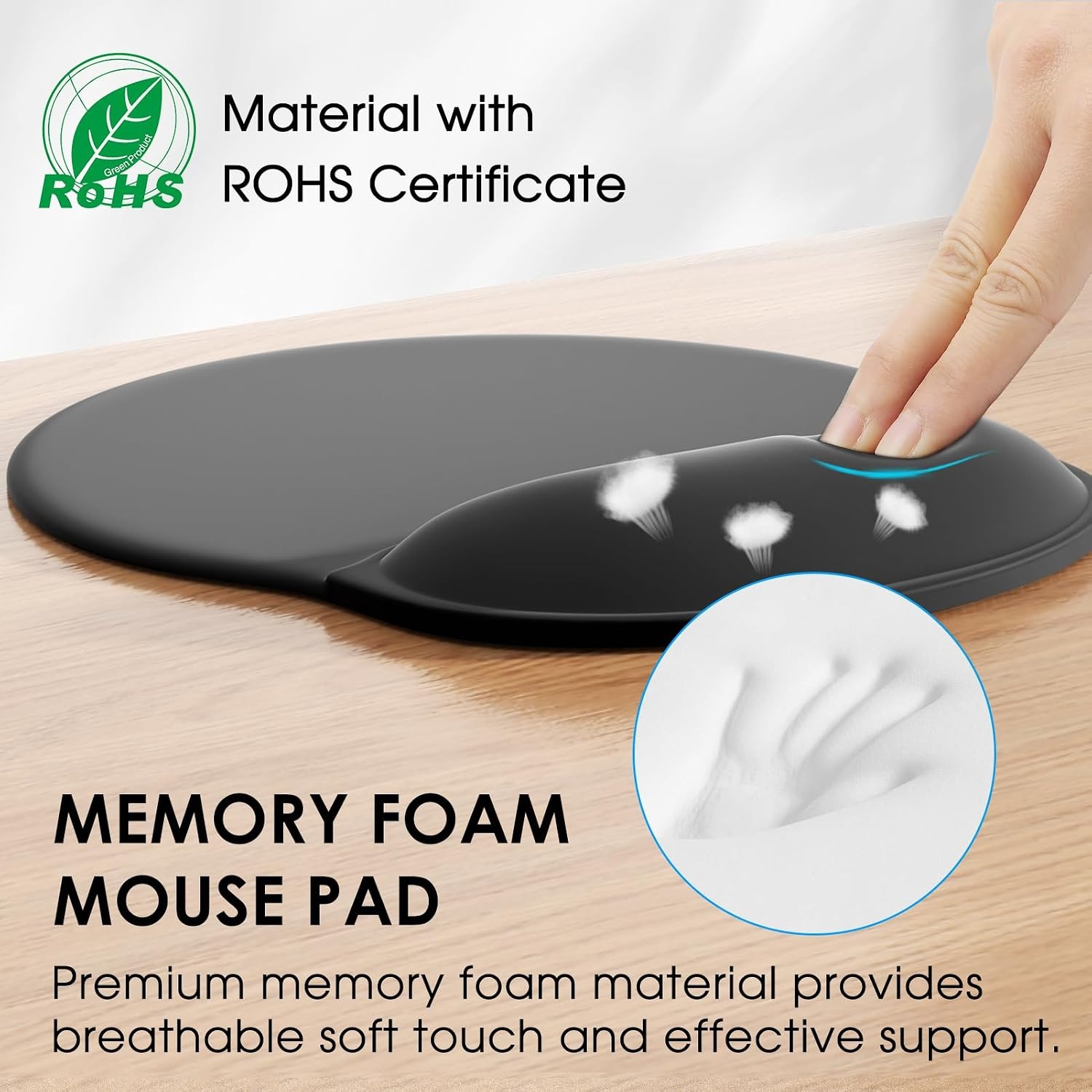 image:imageKTRIO Ergonomic Mouse Pad with Wrist Rest Comfortable Mouse Pad Wrist Support NonSlip PU Base Mousepad with Memory Foam for Pain Relief Computer Office amp Home SpecialTextured Surface Black