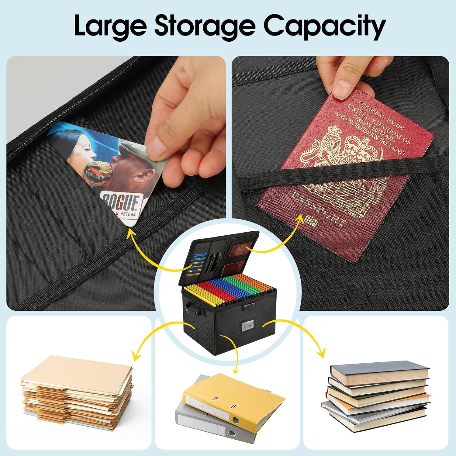 image:imageKTRIO Fireproof Document Box with Lock File Organizer Box for Documents Organizer Portable File Box with Handle Collapsible amp Large Capacity Fireproof File Cabinet Storage Locked Box for Documents