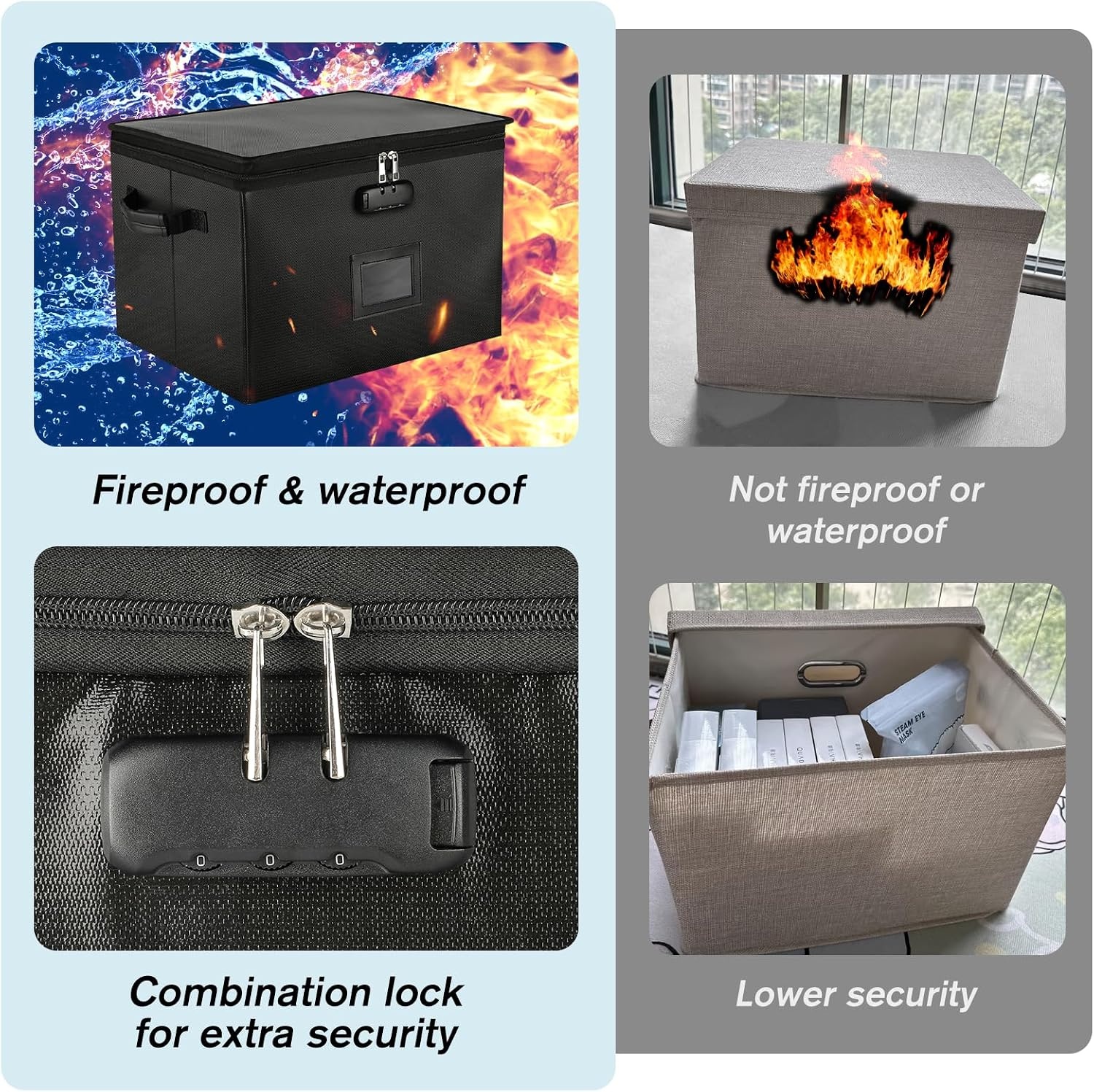 image:imageKTRIO Fireproof Document Box with Lock File Organizer Box for Documents Organizer Portable File Box with Handle Collapsible amp Large Capacity Fireproof File Cabinet Storage Locked Box for Documents