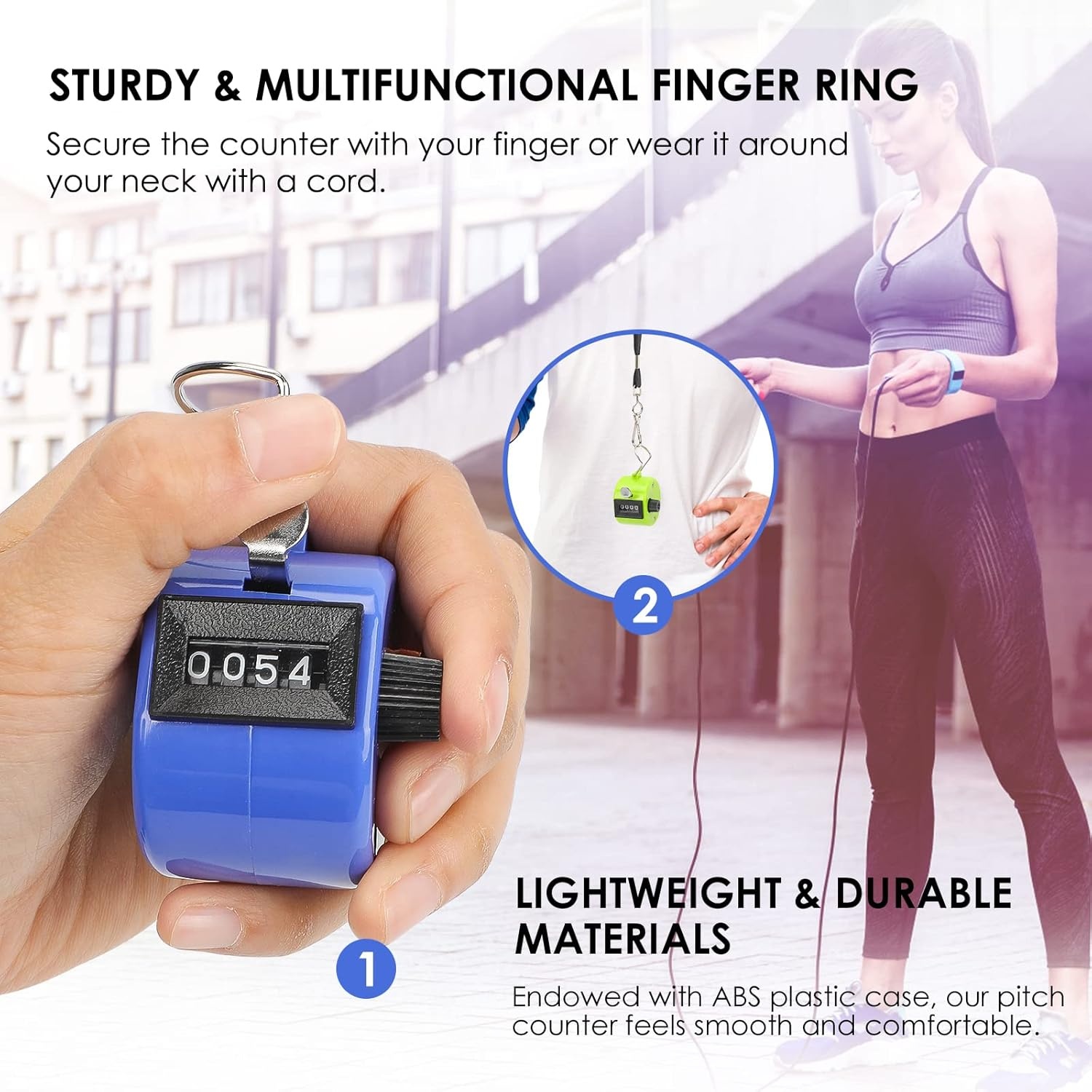 image:imageKTRIO Handheld Tally Counter 4Digit Mechanical Clicker BatteryFree Counting 4Digit Display Lightweight ABS Case Finger Ring MultiUse CounterAssorted Color