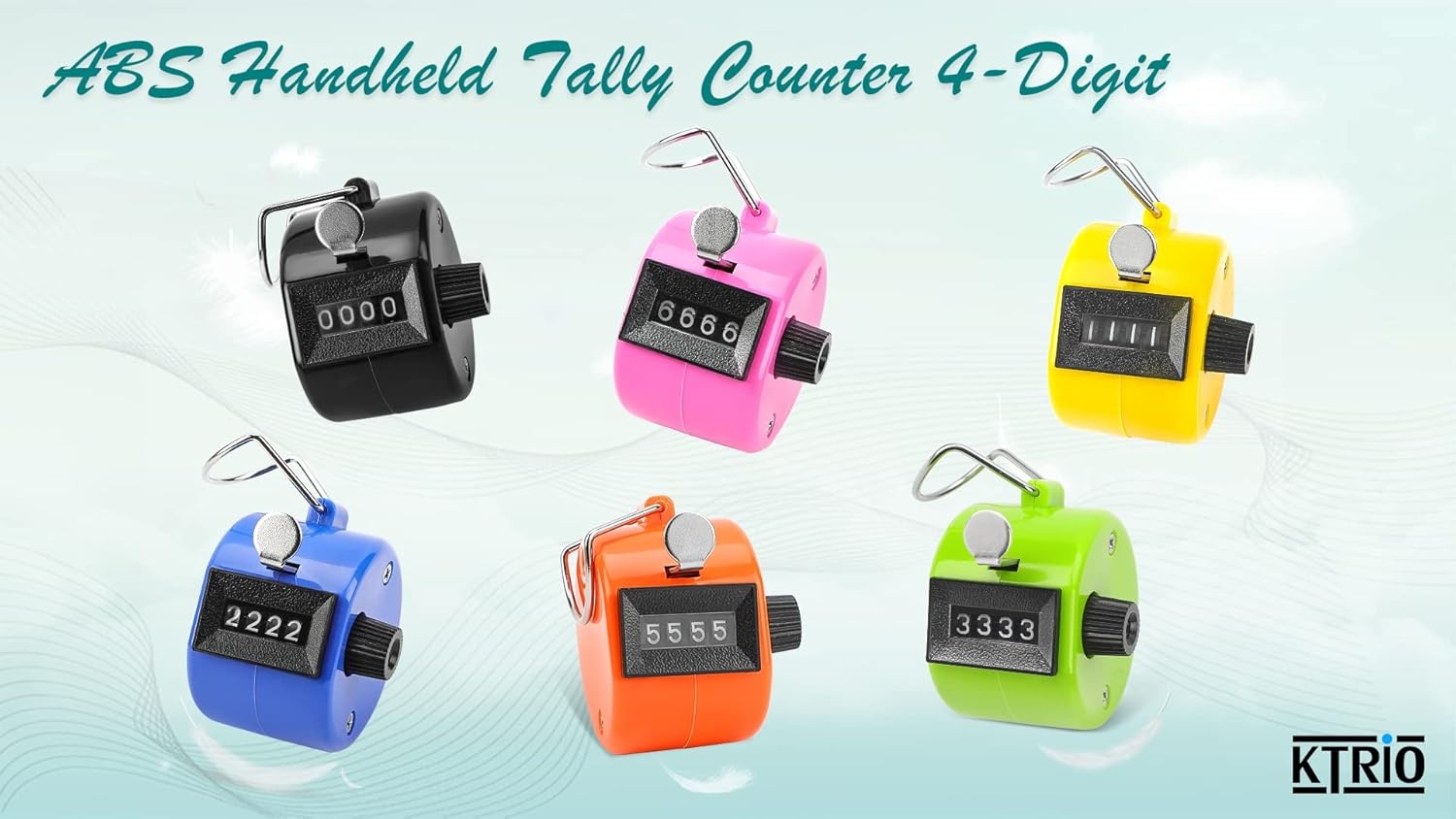 image:imageKTRIO Handheld Tally Counter 4Digit Mechanical Clicker BatteryFree Counting 4Digit Display Lightweight ABS Case Finger Ring MultiUse CounterAssorted Color