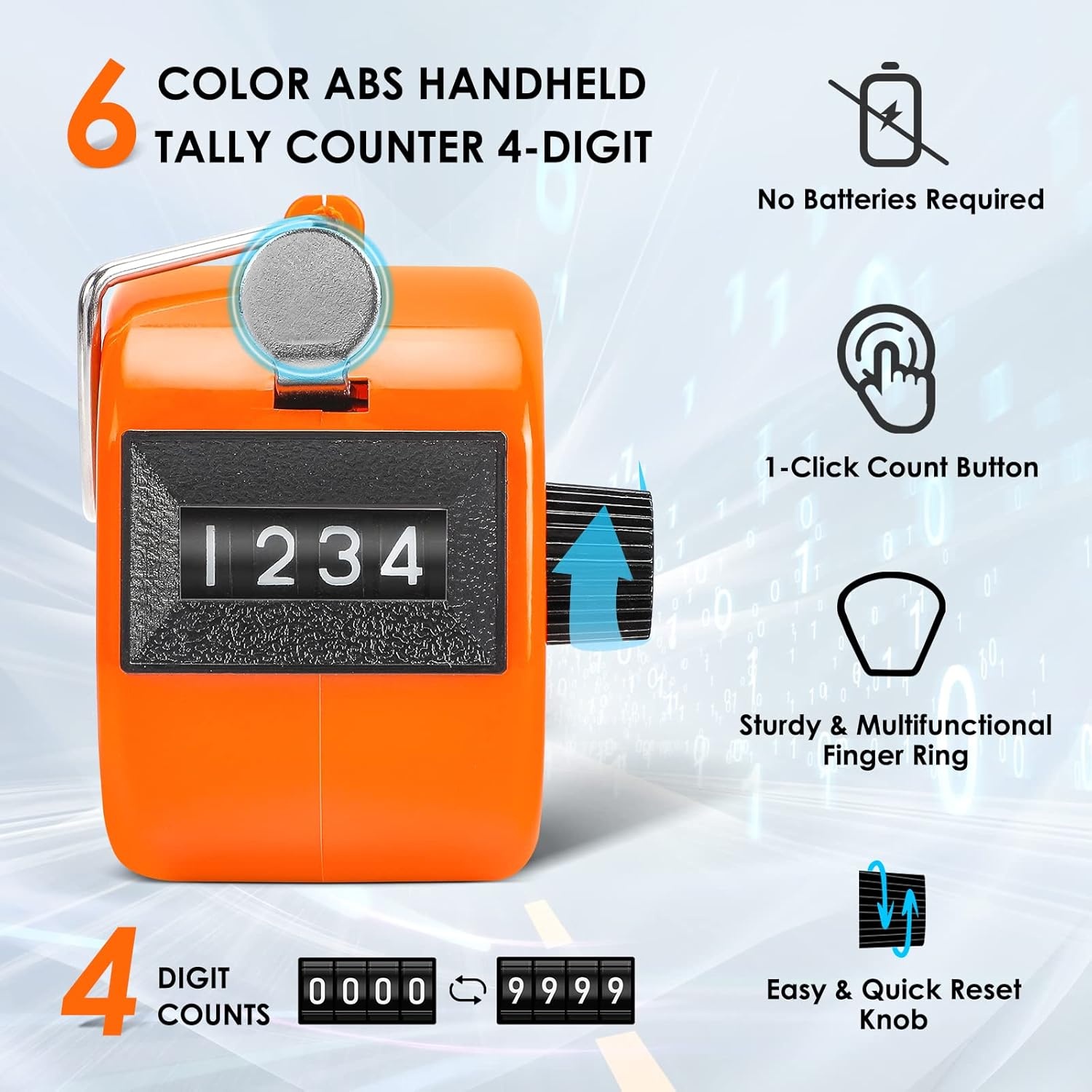 image:imageKTRIO Handheld Tally Counter 4Digit Mechanical Clicker BatteryFree Counting 4Digit Display Lightweight ABS Case Finger Ring MultiUse CounterAssorted Color
