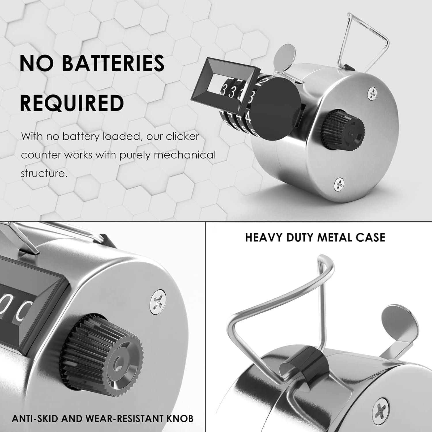 image:imageKTRIO Handheld Tally Counter 4Digit Mechanical Clicker BatteryFree Counting 4Digit Display Lightweight ABS Case Finger Ring MultiUse CounterMetallic Color