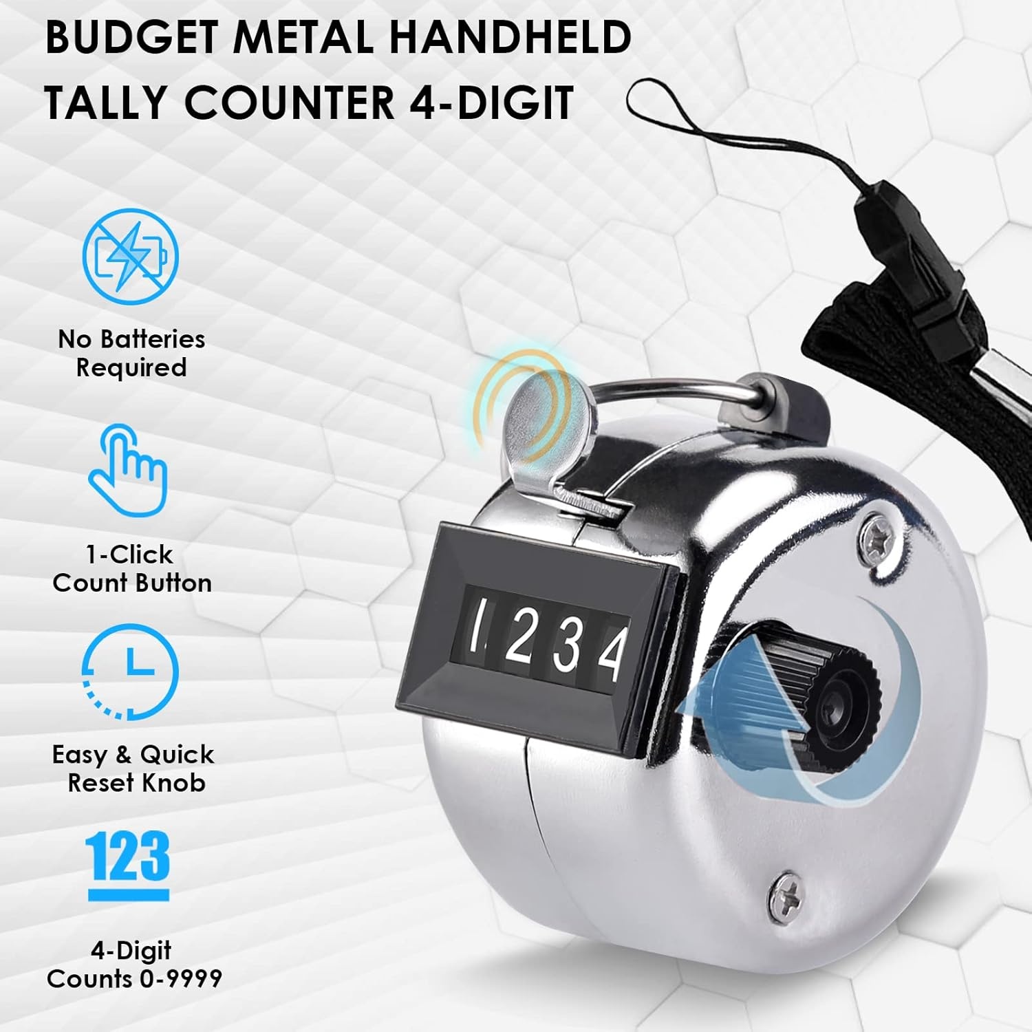 image:imageKTRIO Handheld Tally Counter 4Digit Mechanical Clicker BatteryFree Counting 4Digit Display Lightweight ABS Case Finger Ring MultiUse CounterMetallic Color