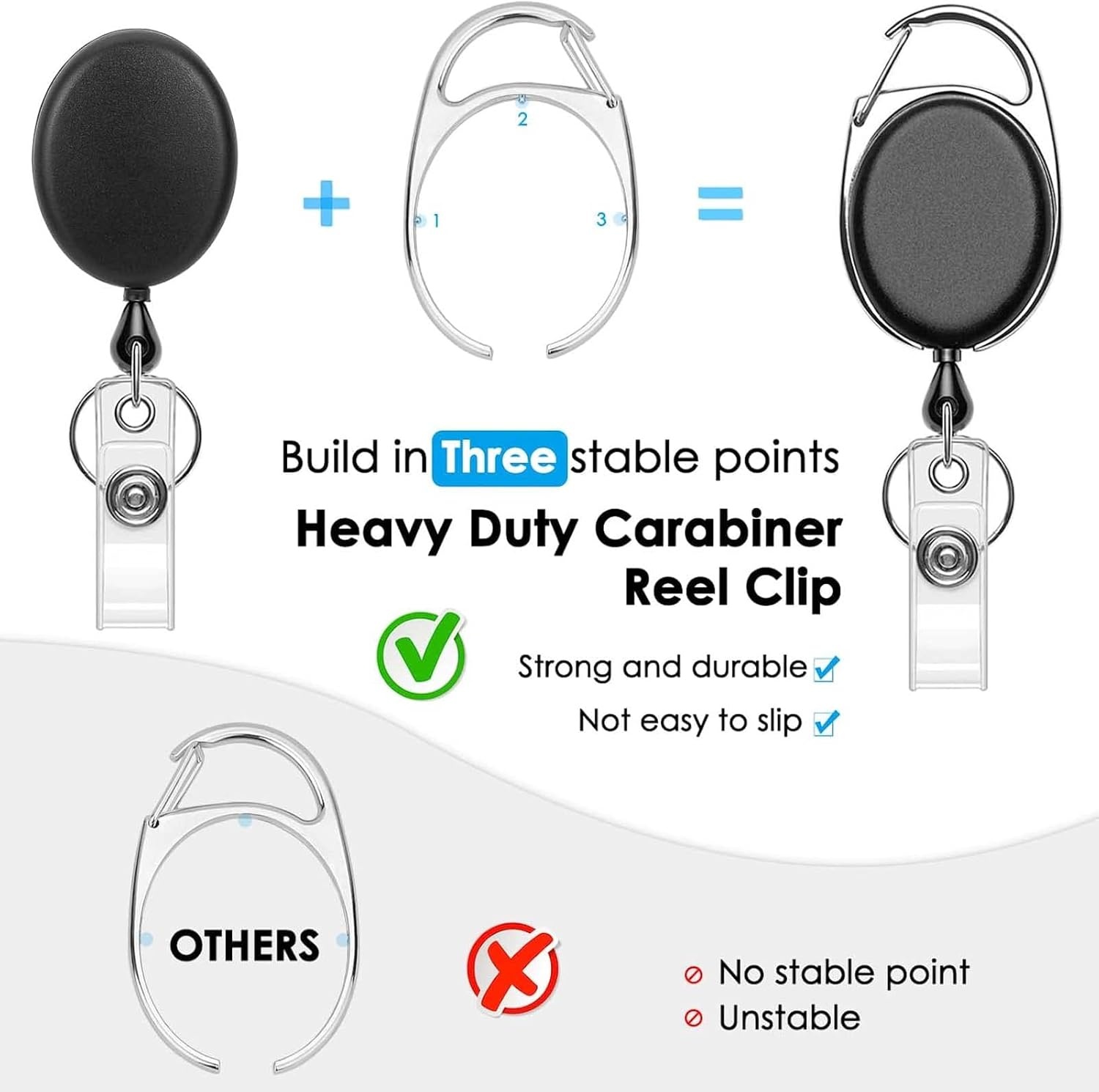 image:imageKTRIO ID Badge Holder with Retractable Reel Horizontal 2 Pack Fits 37x34 Cards Clear Horizontal Holder 24 Retractable Badge Reel Metal Clip amp Key Ring 2Pack Set2 Pcs Horizontal