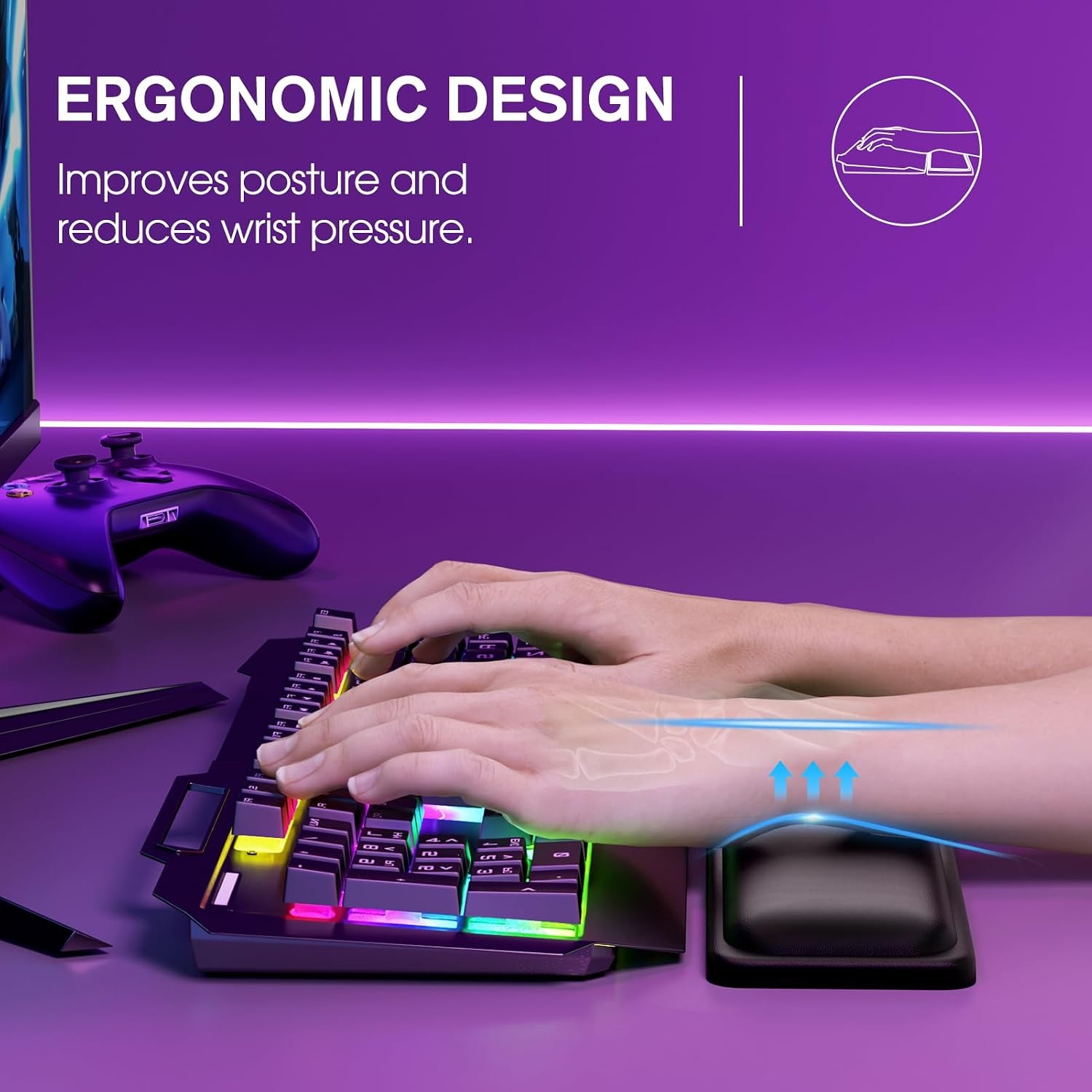 image:imageKTRIO Keyboard Wrist Rest Slow Rebound Memory Foam Wrist Rest for Mouse Water Resistant for Laptop Office amp Home