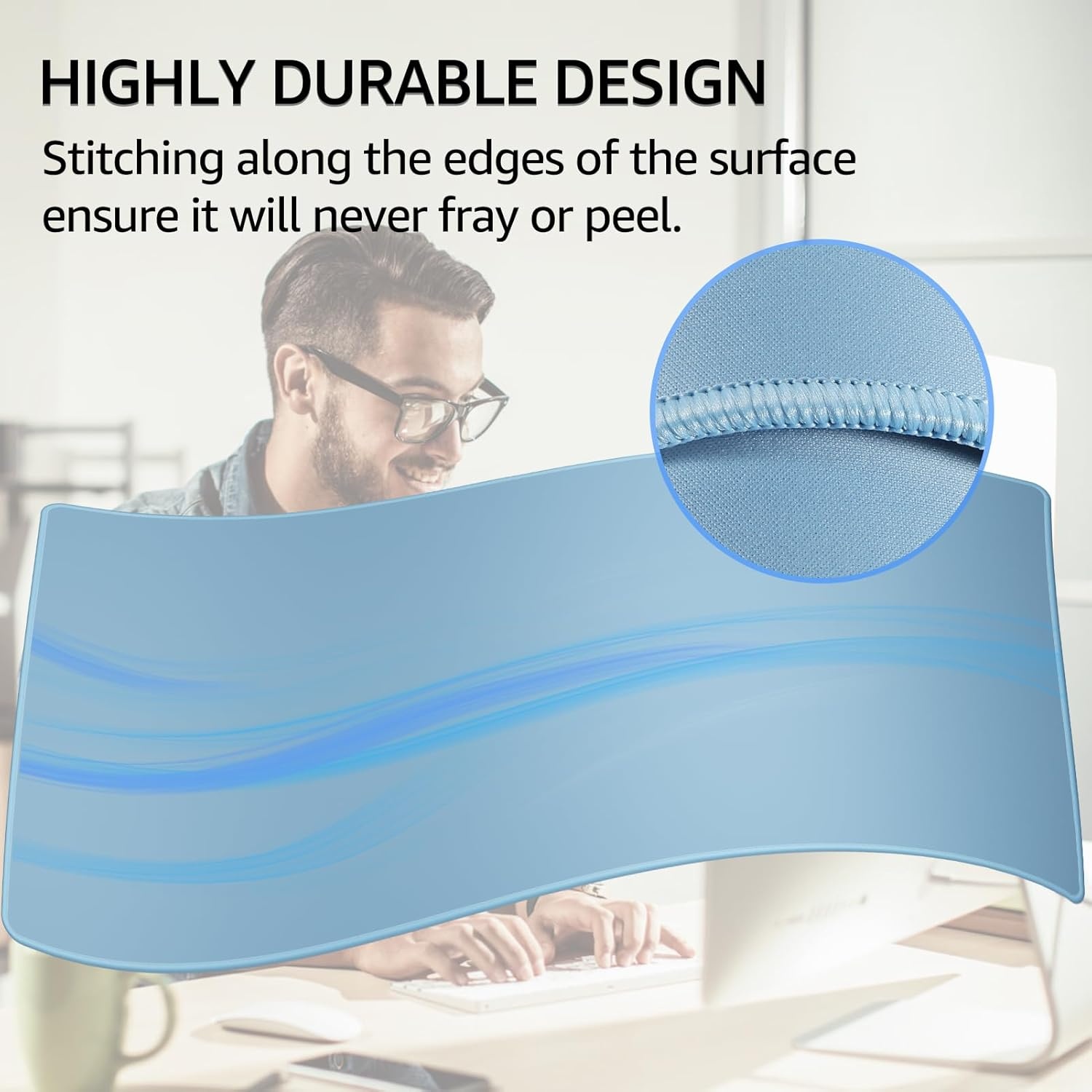 image:imageKTRIO Large Gaming Mouse Pad Desk Mat for Gamer 315 x 157 Black XXL Extended Size Design Superior MicroWeave Cloth NonSlip Rubber Base Durable Stitched Edges WaterResistant CoatingIce Blue